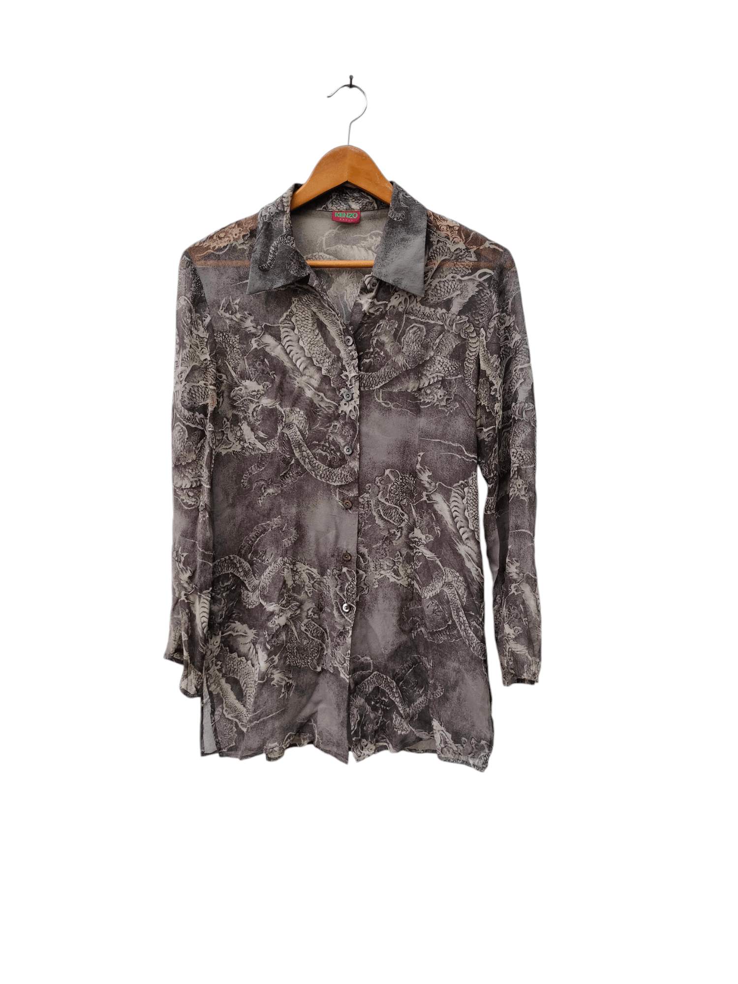Kenzo × Vintage vintage KENZO PARIS dragon silk button ups shirt Size M / US 6-8 / IT 42-44 - 1 Thumbnail