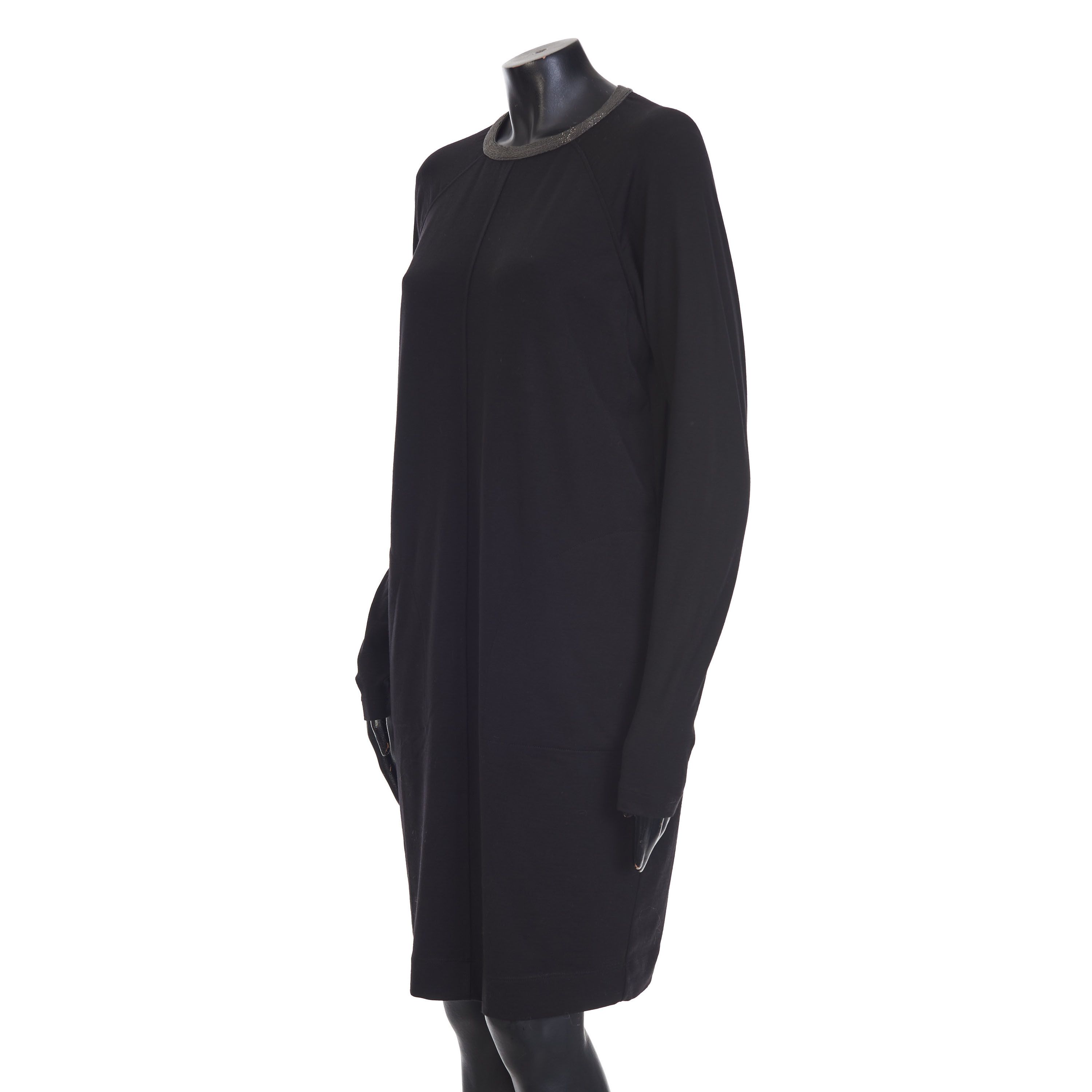 Brunello Cucinelli Black Sweater Dress - Monili Beaded Collar Size M / US 6-8 / IT 42-44 - 2 Thumbnail