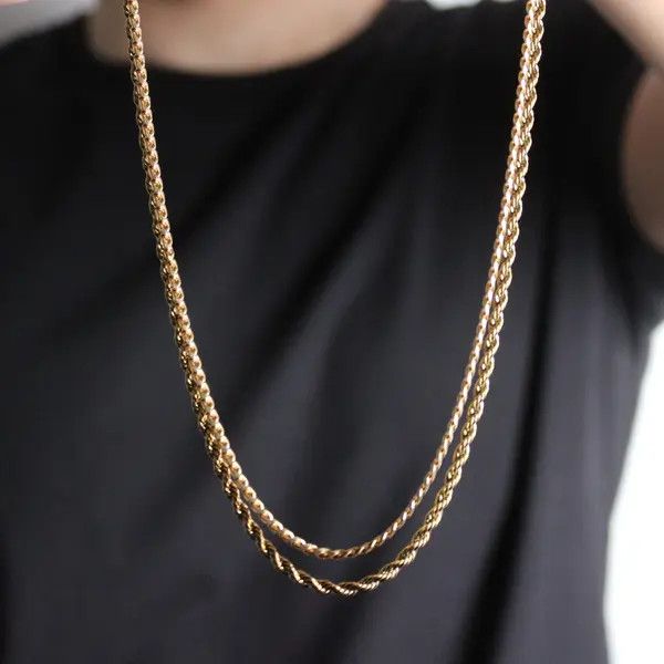Jewelry Gold 3mm Cuban Link & Rope Chain Set Size ONE SIZE - 6 Thumbnail
