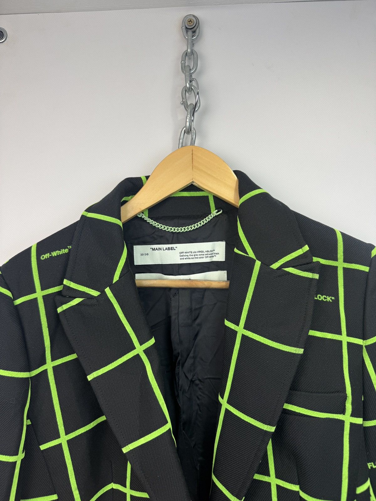 Off-White Off-White c/o Virgil Abloh "Flock"Neon Checked Fitted Jacket Size M / US 6-8 / IT 42-44 - 2 Thumbnail