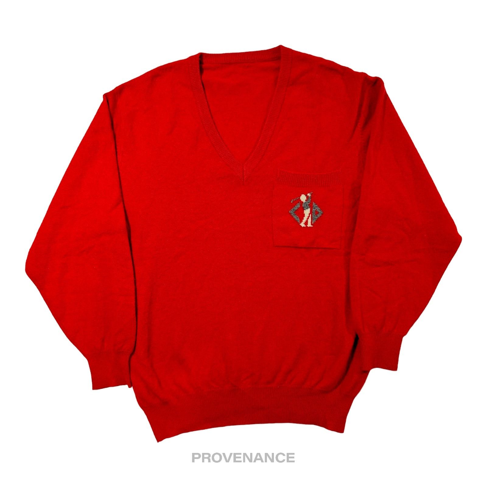 Dior 🔴 Christian Dior Golf Logo V Neck Sweater - Fine Wool Red S Size US S / EU 44-46 / 1 - 1 Thumbnail