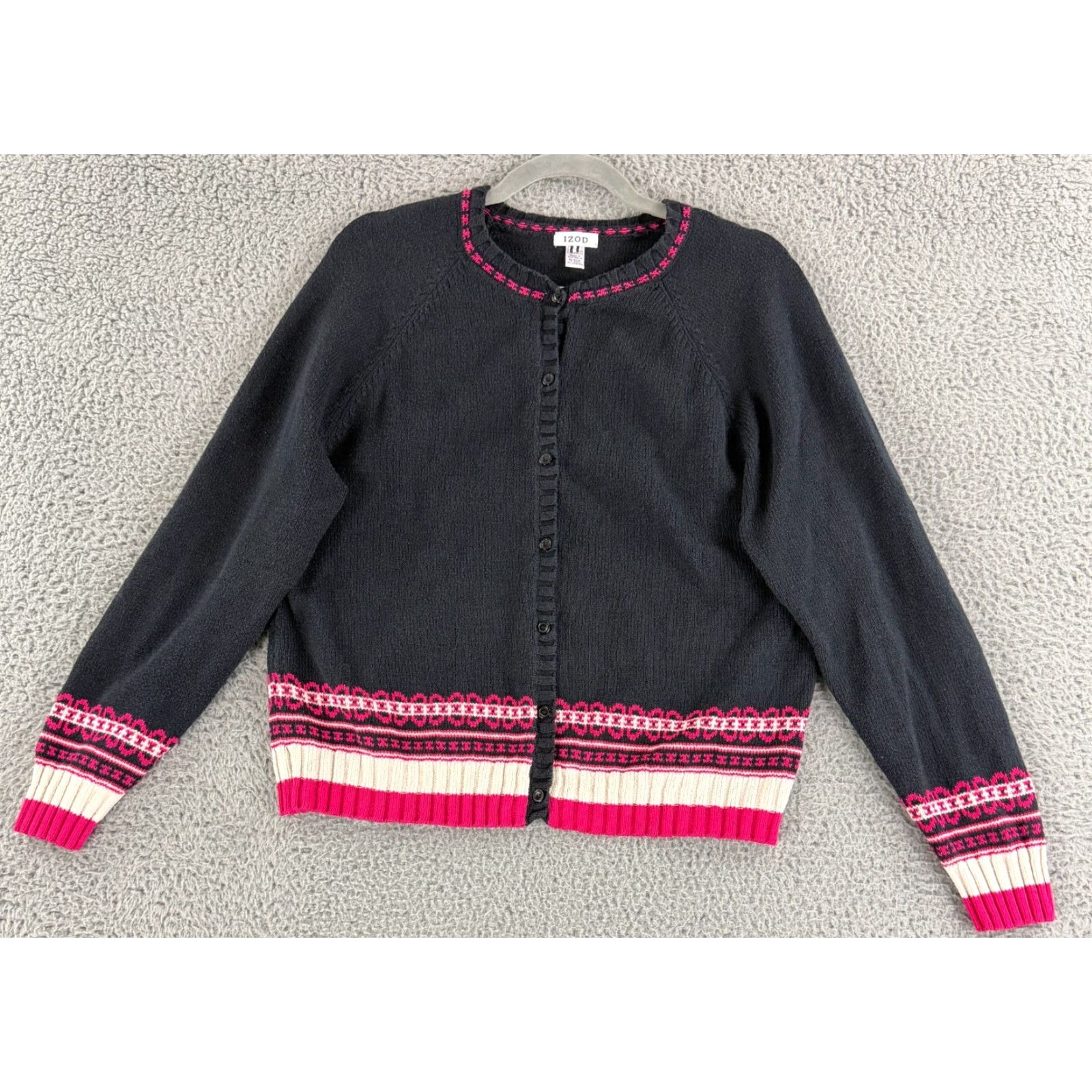 Izod VINTAGE Izod Cardigan Sweater Womens XL Pink Fair Isle Nordic Long Sleeve Size XL / US 12-14 / IT 48-50 - 2 Thumbnail