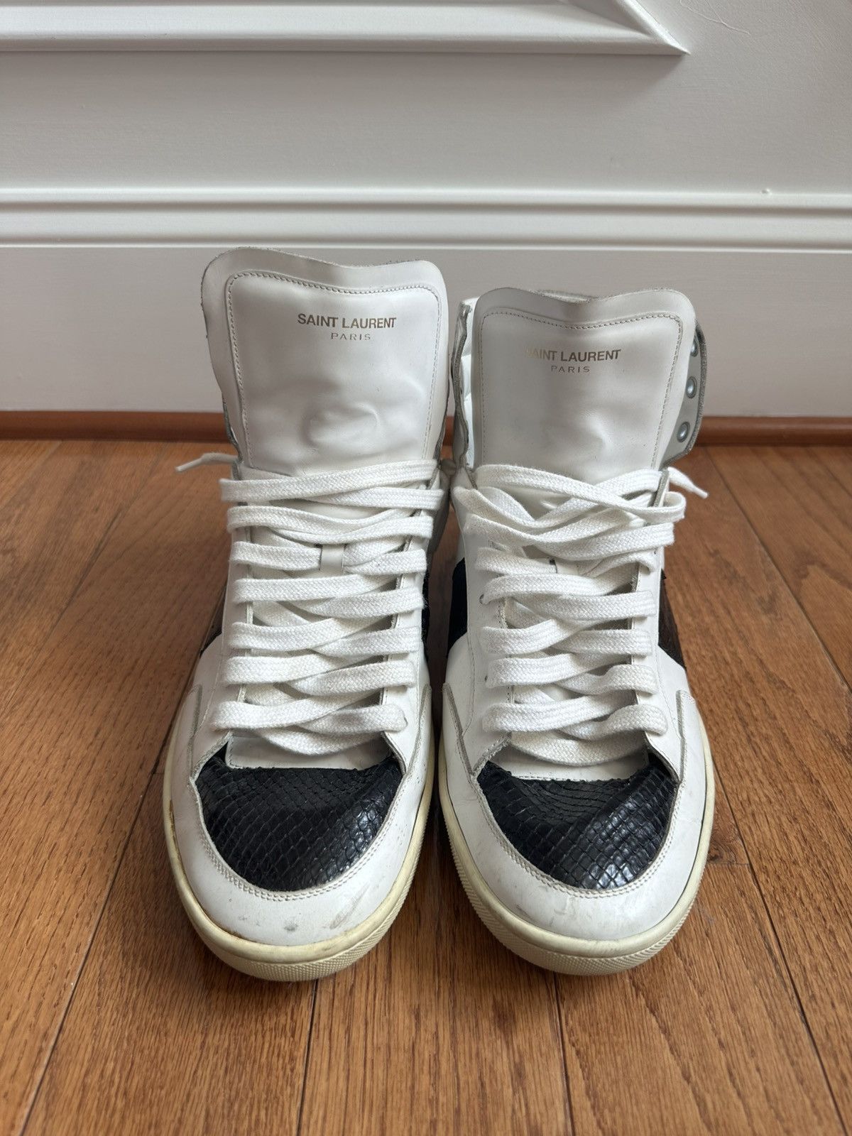 Saint Laurent 1OH Snakeskin Trimmed Sneakers