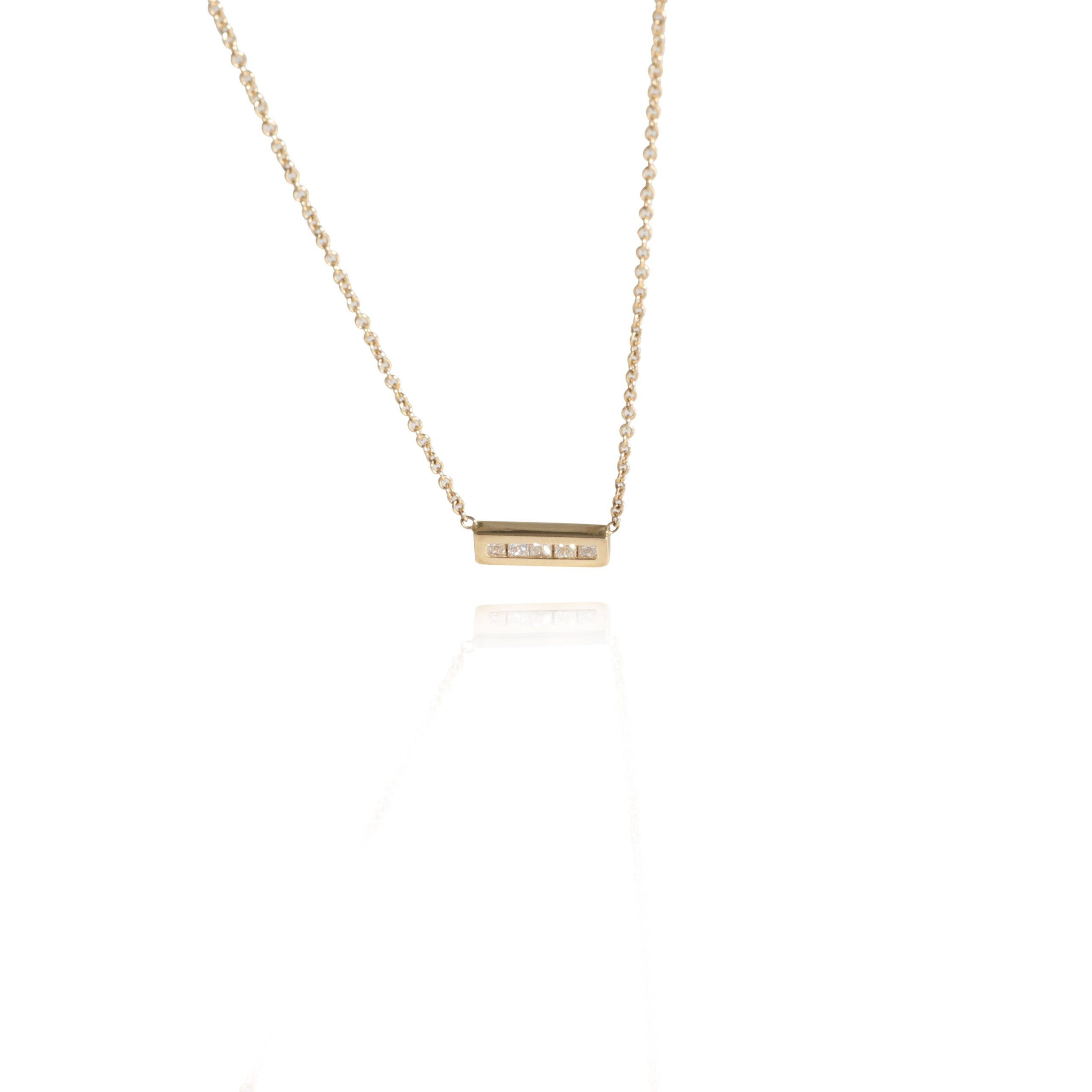 14K Yellow Gold My Story 5 Princess Cut Diamond Bar Pendant .15 Ctw