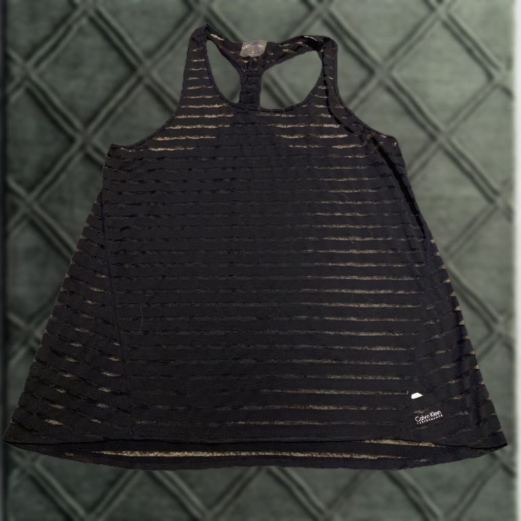 Calvin Klein Calvin Klein Tank Top 1X Performance Quick Dry Striped Black Sleeveless Racerback Round Neck Pullover Activewear Women Size 1X Black Size XL / US 12-14 / IT 48-50 - 1 Thumbnail