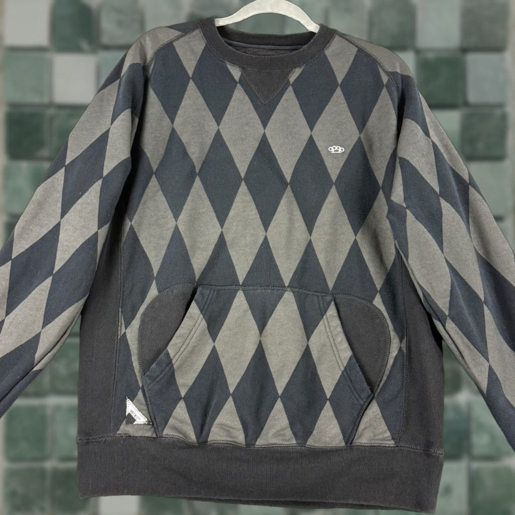 Vintage 10.Deep Sweater Mens Large Black Argyle Long Sleeve Pullover Crew Neck Cotton Size US L / EU 52-54 / 3 - 1 Thumbnail