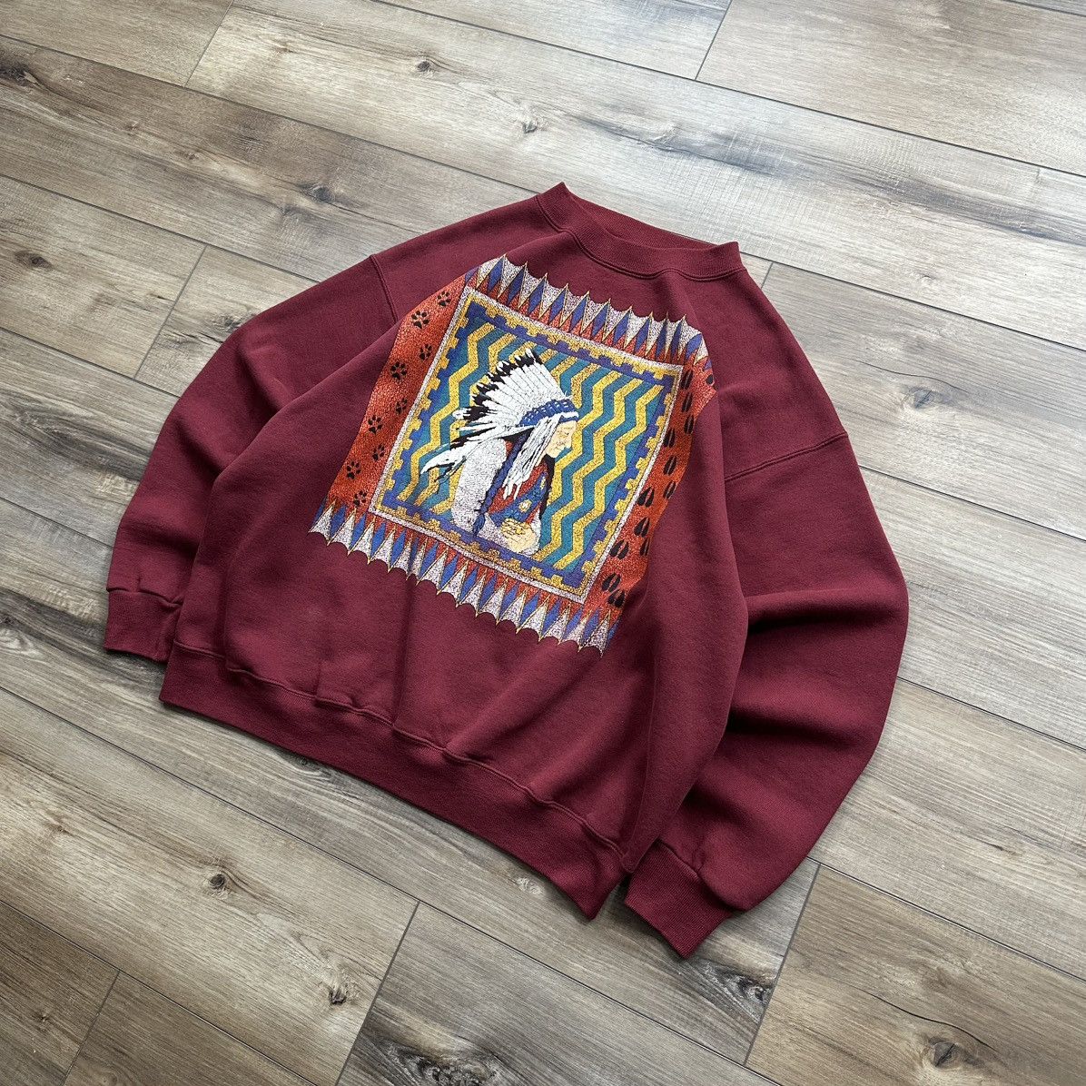 Other Vintage 90s Southwestern Native Tapestry Maroon Crewneck Size US XL / EU 56 / 4 - 4 Thumbnail