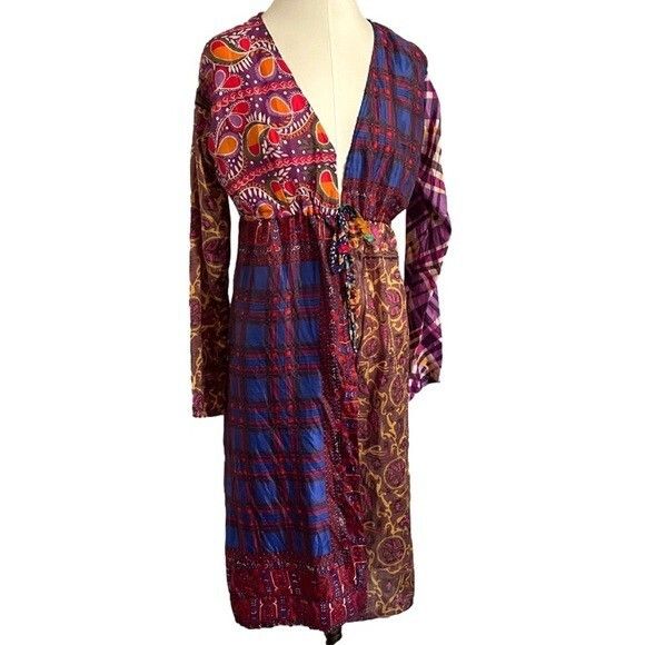 Vintage Vintage Patchwork Upcycled Long Sleeve Robe Swimsuit Coverup Size ONE SIZE - 3 Thumbnail