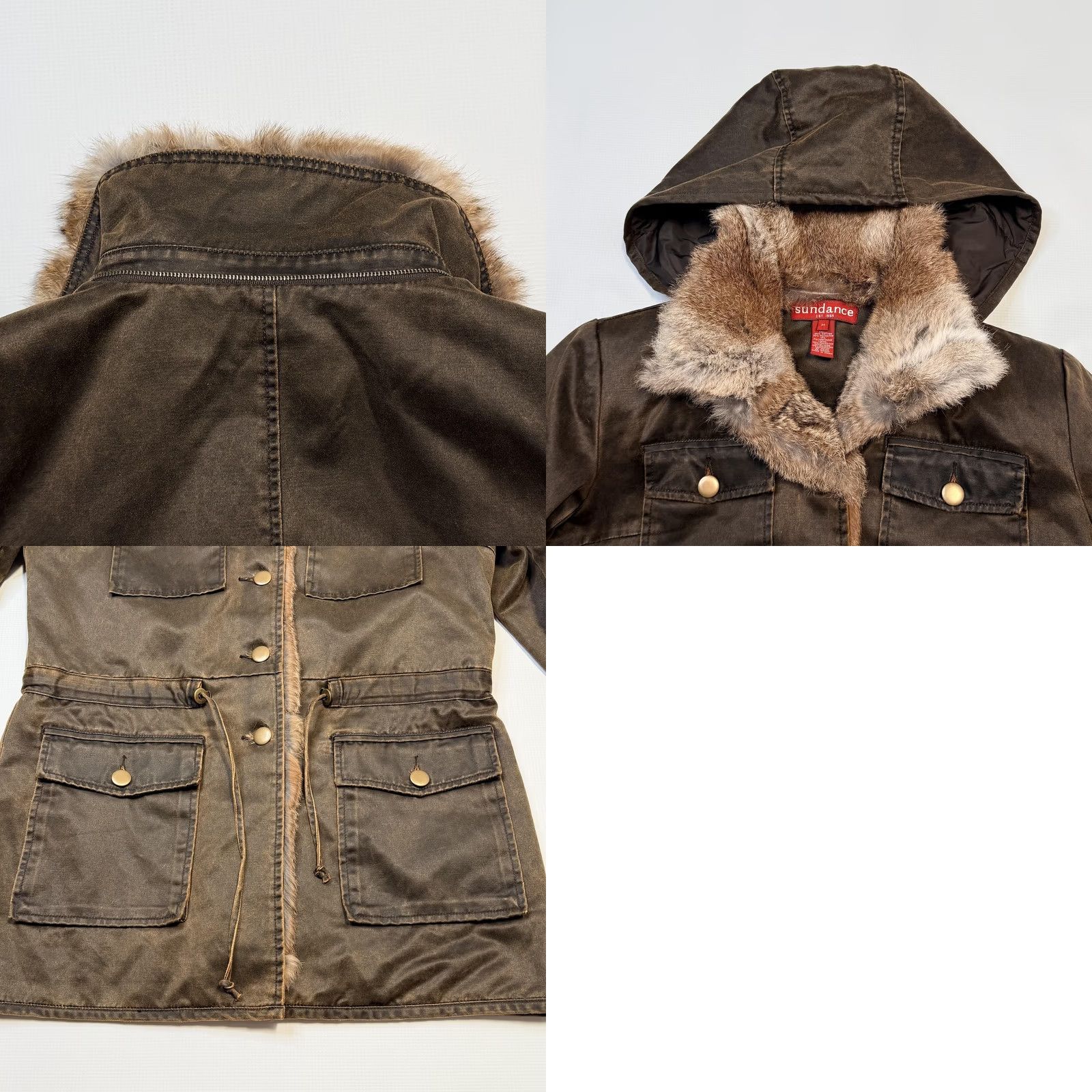 Vintage Sundance Coat Parka Womens Medium Brown Faux Fur Trim Hooded Mid-Length Jacket Size M / US 6-8 / IT 42-44 - 9 Thumbnail