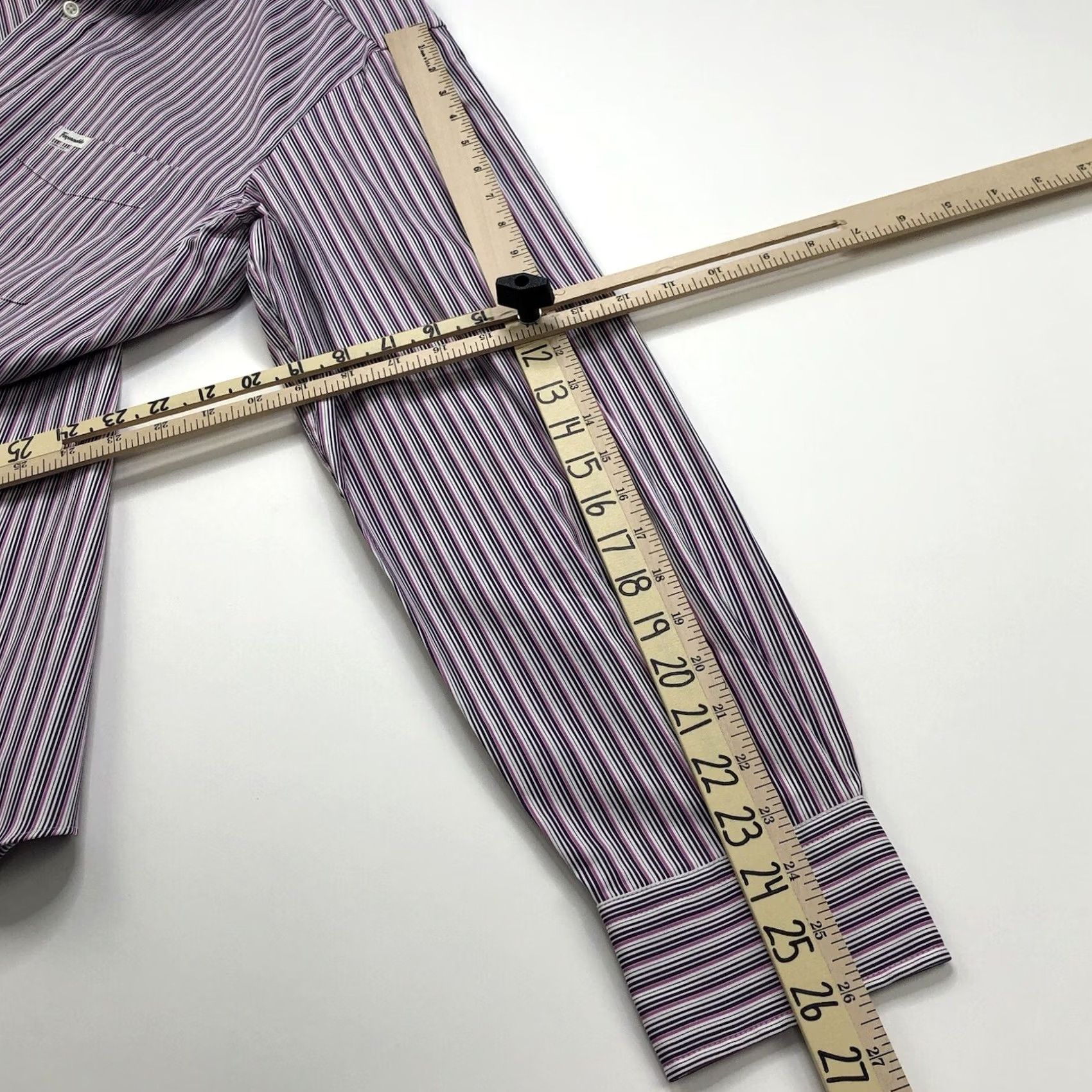 Faconnable Façonnable CLUB Dress Shirt Large 17/35.5 MINT Button Long Sleeve Cotton Striped Collar Spread Size 42R - 6 Thumbnail