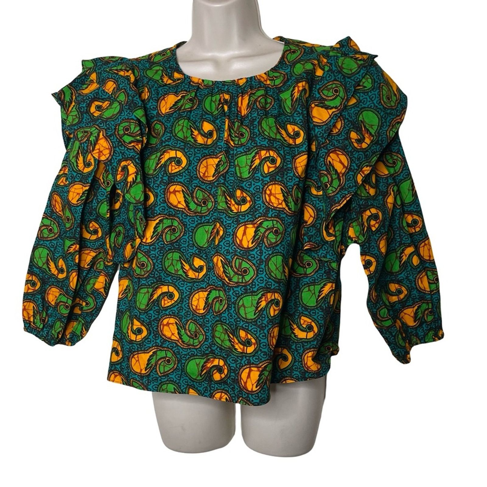 Other Royal Native green yellow 100% cotton ruffle puff sleeves S Size S / US 4 / IT 40 - 1 Thumbnail