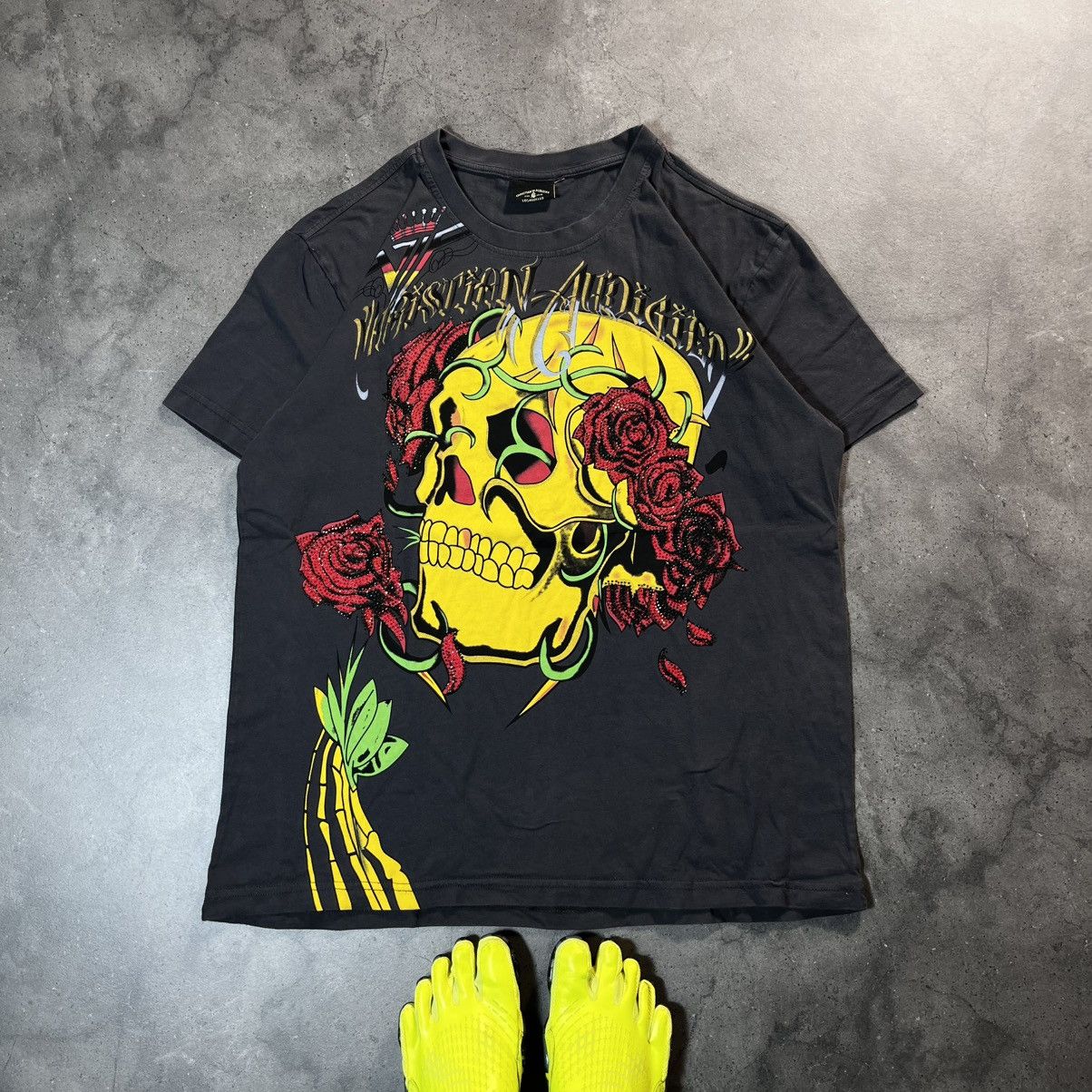 Ed Hardy Vintage 00s Ed Hardy Audigier Swag Skull Big Logo Tee Tshirt Size US L / EU 52-54 / 3 - 3 Thumbnail