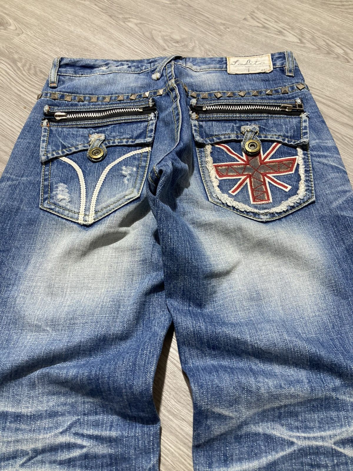 If Six Was Nine 2000s Lolita Y2k Studded Faded 3/4 Jeans Pants Lgb Punk Size US 32 / EU 48 - 3 Thumbnail