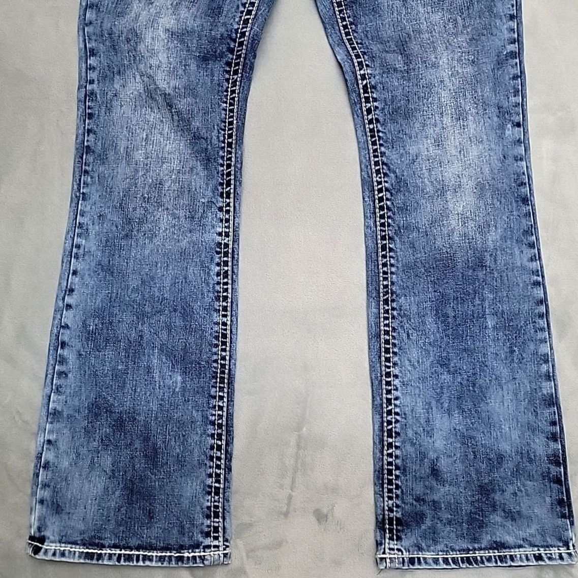 Denime Sage Jeans Womens 34 Blue Faded Denim Bootcut Bedazzled Stretch Western Cowboy Size 24" / US 00 / IT 34 - 2 Thumbnail