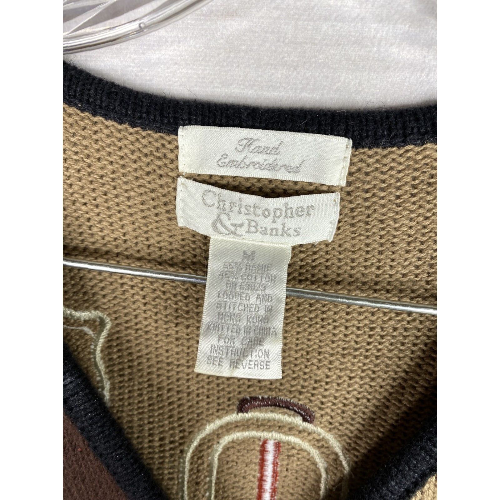Vintage Christopher & Banks Vest Womens M Brown Embroidered Geometric Kitten Kitty Halloween Sleeveless V-Neck Casual Slim Breathable Regular Size M / US 6-8 / IT 42-44 - 4 Thumbnail