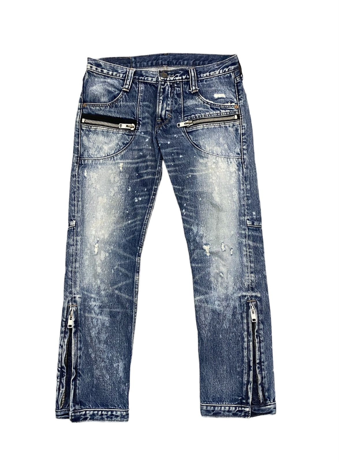 image of Distressed Denim x Hysteric Glamour Rna Dna Japan Large Ykk Zipper Rider Racing Denim in Blue, Wome