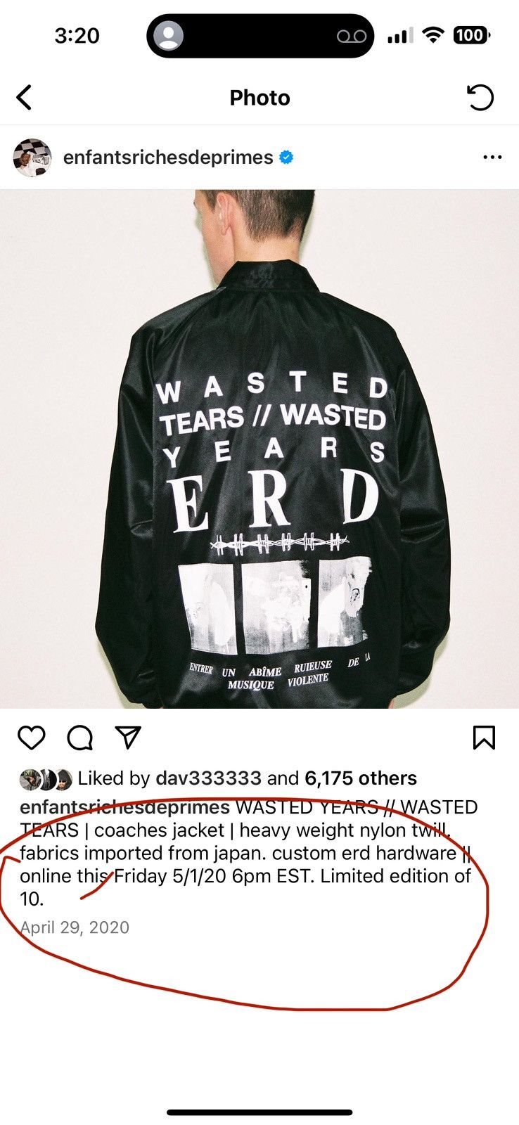 Enfants Riches Deprimes ERD 2020 Campaign LIMITED EDITION 1/10 Wasted Tears Jacket Size US L / EU 52-54 / 3 - 4 Thumbnail