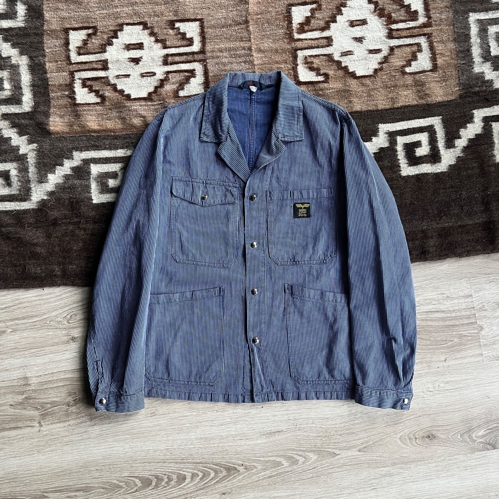 Vintage French Workwear Utility Stripped Chore Jacket 9678AC