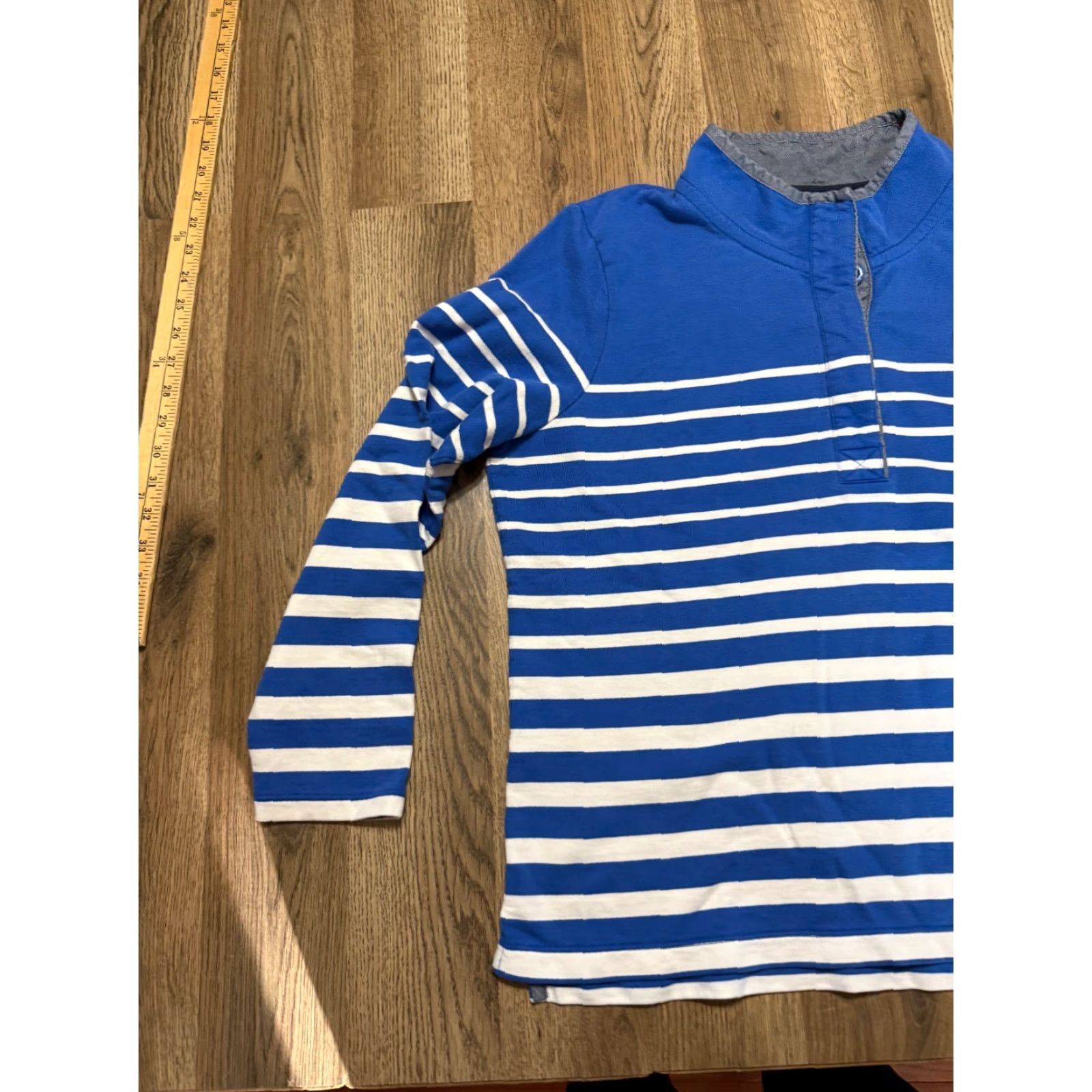Vintage L.L. Bean Shirt Women's Large Petite Blue White Striped Long Sleeve 1/4 Button Size L / US 10 / IT 46 - 3 Thumbnail