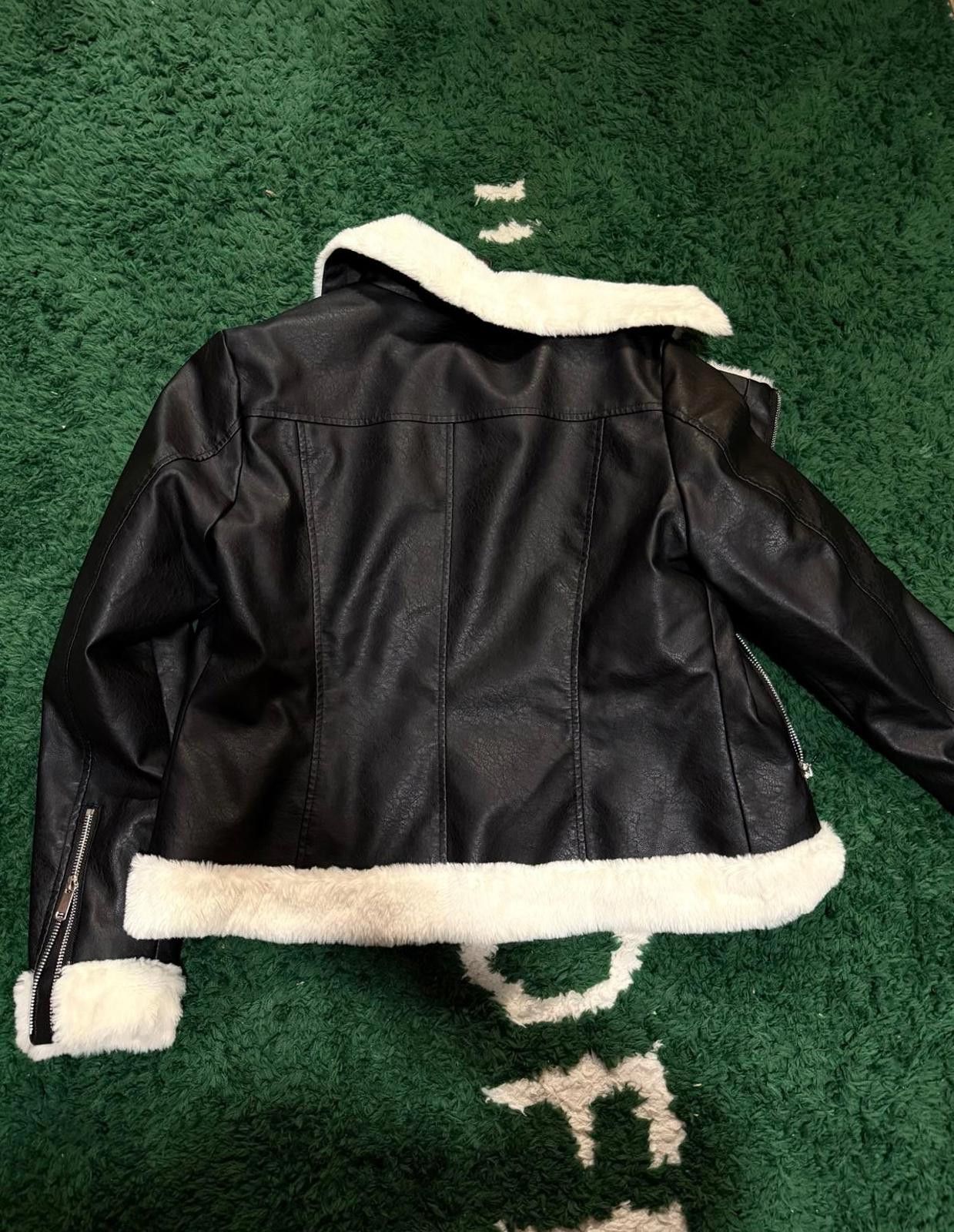 Designer Warm Thick Fur Lined Faux Leather Jacket Size M / US 6-8 / IT 42-44 - 3 Thumbnail