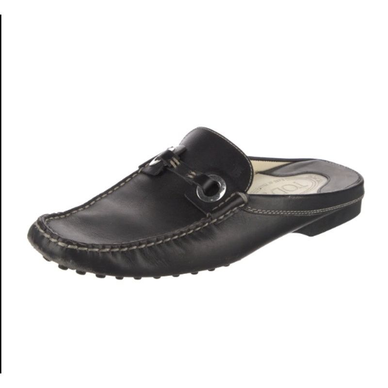 Tod's Black Slip On Driving Loafers Mules Black Leather 5.5