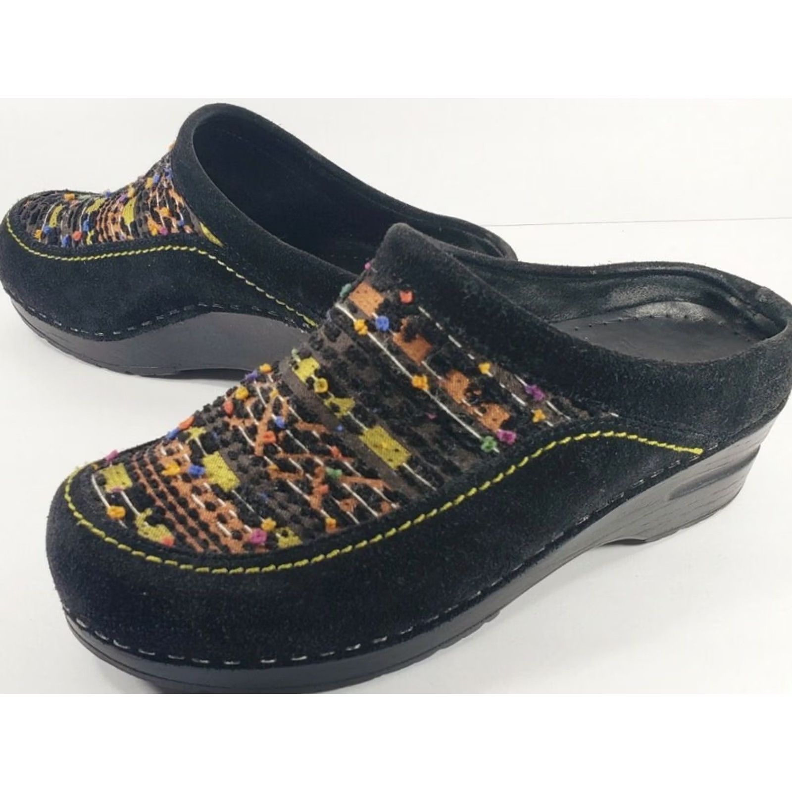 Dansko Dansko Clog Black Suede Multicolored Textile Vamp Women's Platform Sz. 7.5M 38EU Size US 8 / IT 38 - 4 Thumbnail