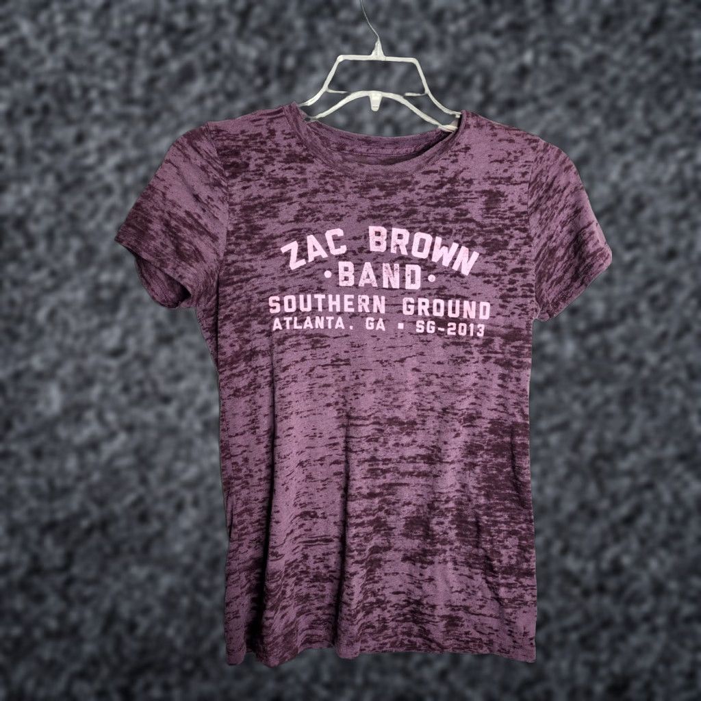 Vintage VINTAGE Zac Brown Band T-Shirt Women's Large Purple Short Sleeve 2013 Atlanta GA Music Rock USA Size L / US 10 / IT 46 - 1 Thumbnail