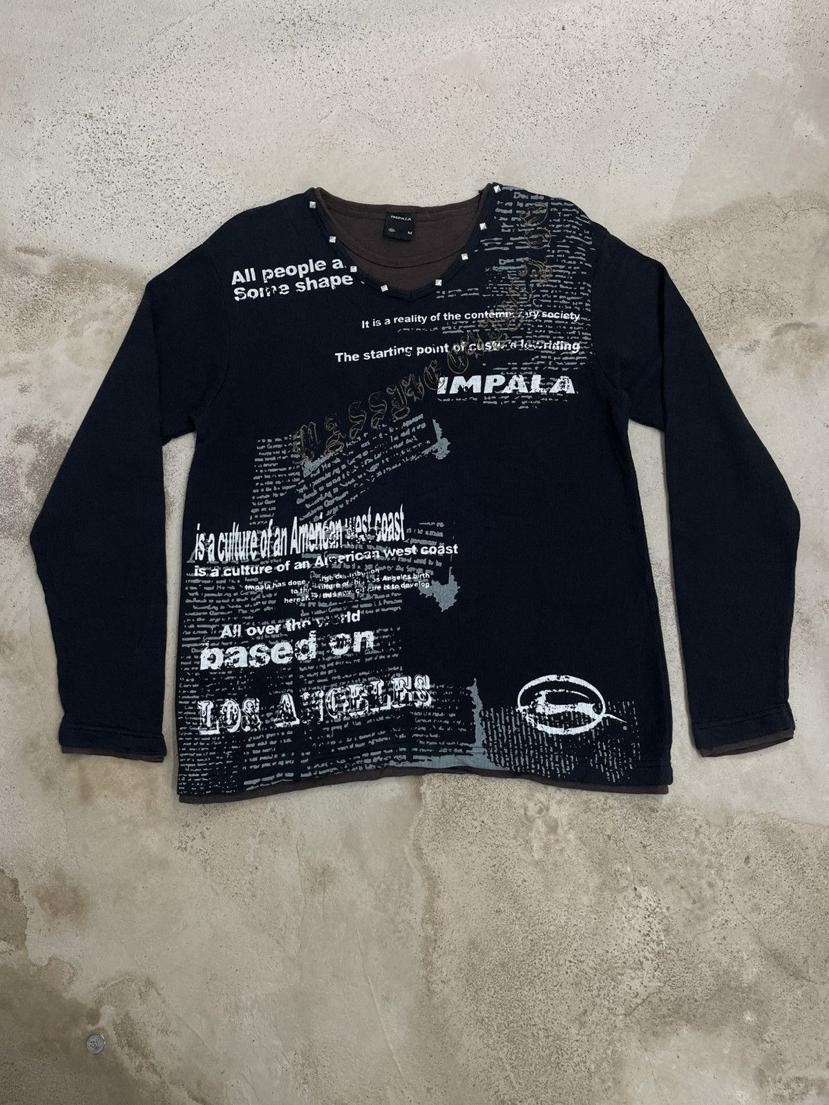 Japanese Brand Impala Studded Layer Y2K Emo Wording Bondage Gothic Style Size US M / EU 48-50 / 2 - 1 Thumbnail