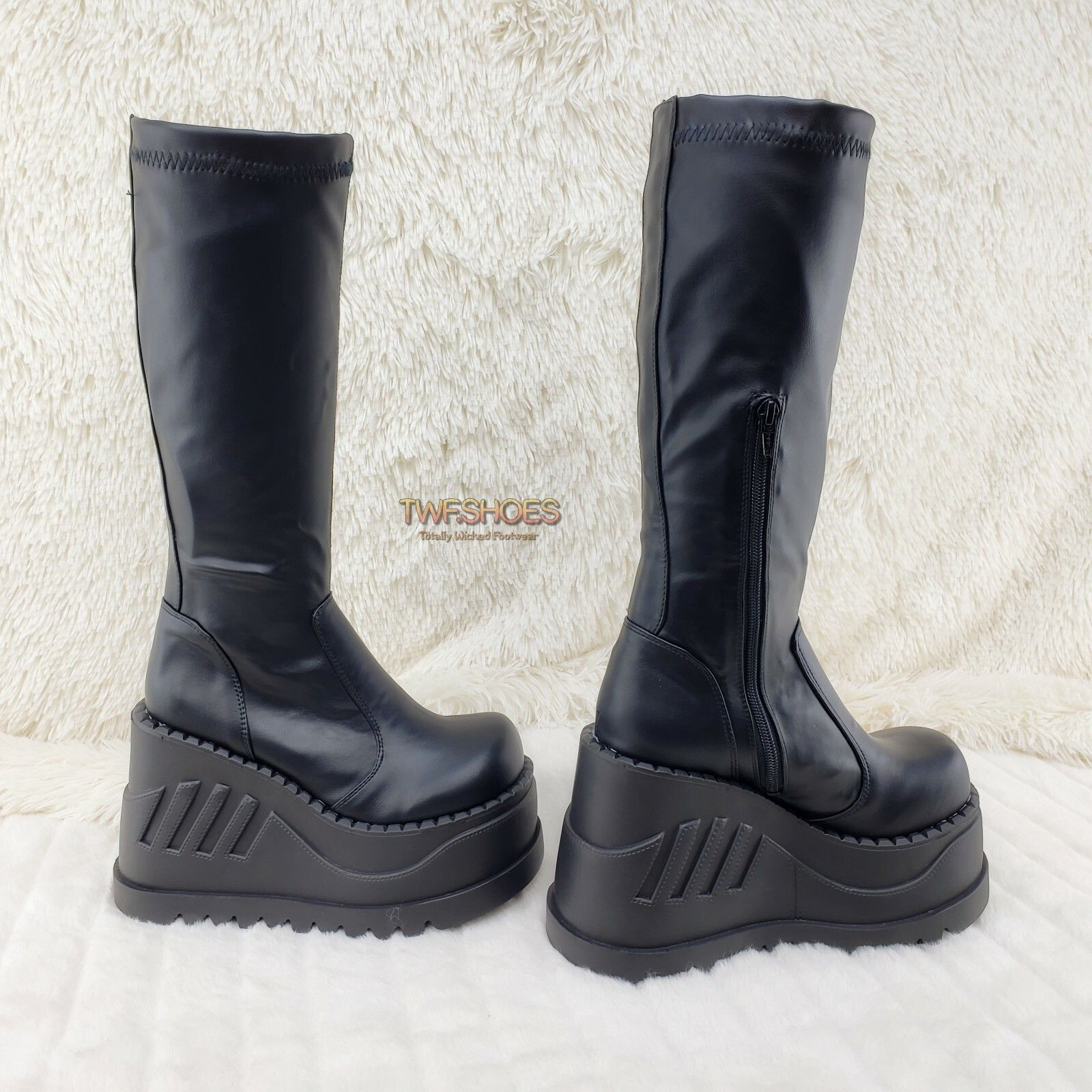 Other Stomp 200 65 Black Matte Platform Wedge Heel Knee Boots NY S Size US 9 / IT 39 - 4 Thumbnail