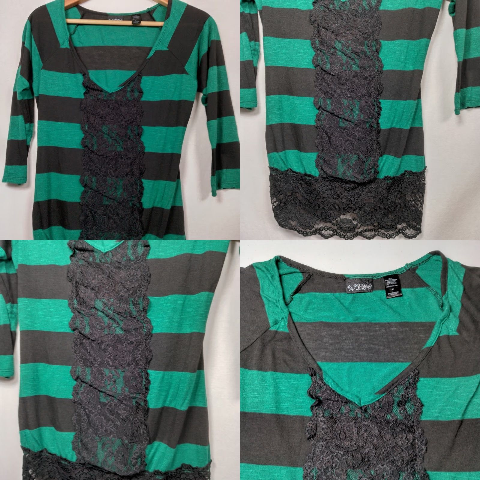 Vintage VINTAGE Daytrip Tunic Shirt Adults M Green Stripe V Neck Slim Lace Trim 3/4 Sleeve Burnout Y2K Women Mens Girls Size M / US 6-8 / IT 42-44 - 8 Thumbnail