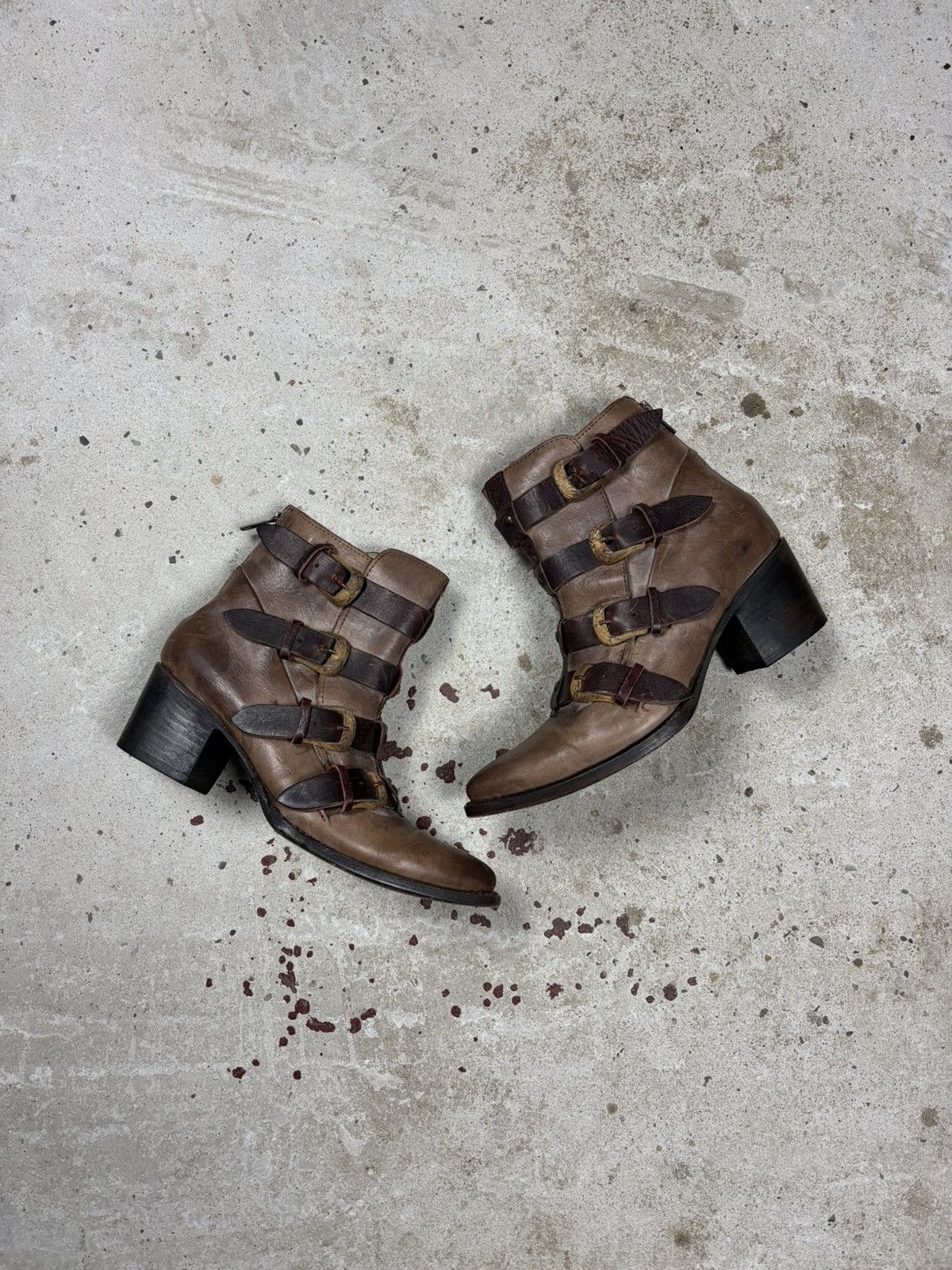 FREEBIRD Freebird by Steven Tate Stone Ankle Boots Buckle Leather Size US 7 / IT 37 - 1 Thumbnail