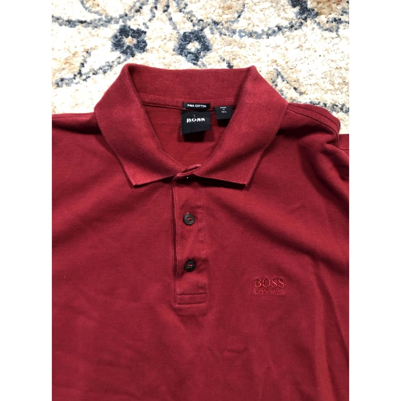 Hugo Boss HUGO BOSS Polo Shirt Mens Large Red Pima Cotton Short Sleeve Embroidered Peru Size US L / EU 52-54 / 3 - 2 Thumbnail