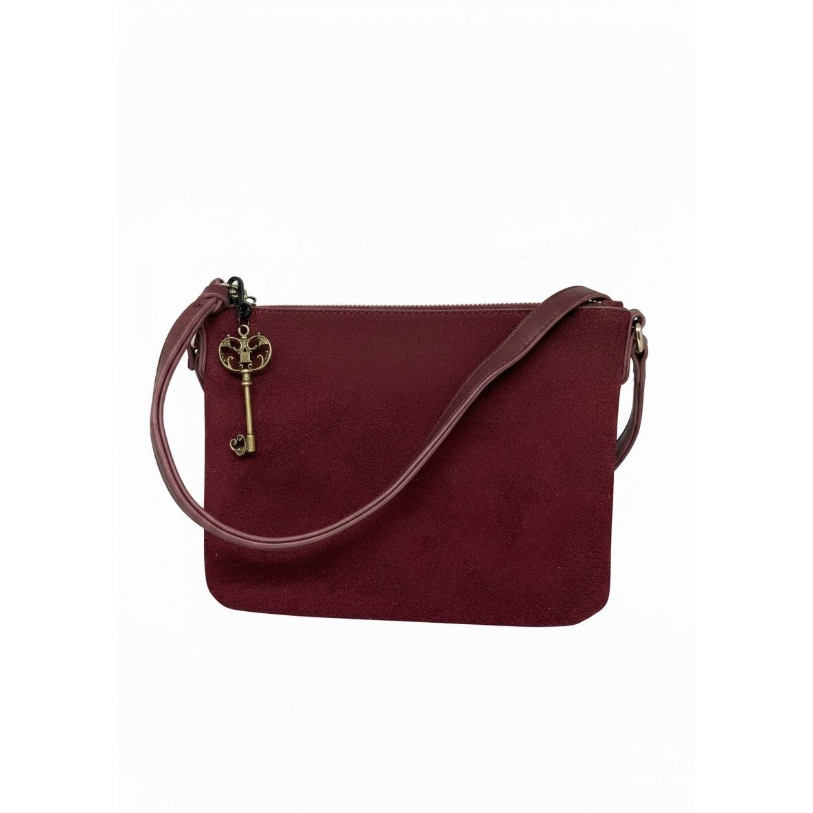 Old Navy Old Navy Burgundy Crossbody Bag Suede Key Charm 3 Pocket Size ONE SIZE - 3 Thumbnail