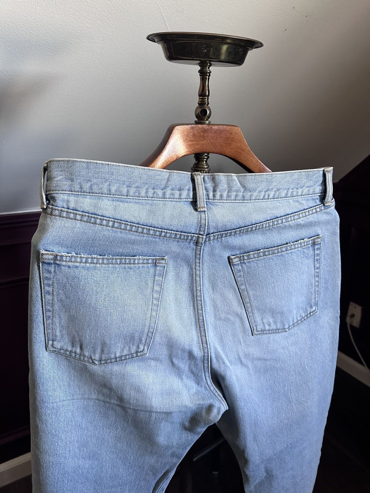 Saint Laurent Paris Japanese light wash logo stitched straight cropped jeans Size US 31 - 9 Thumbnail