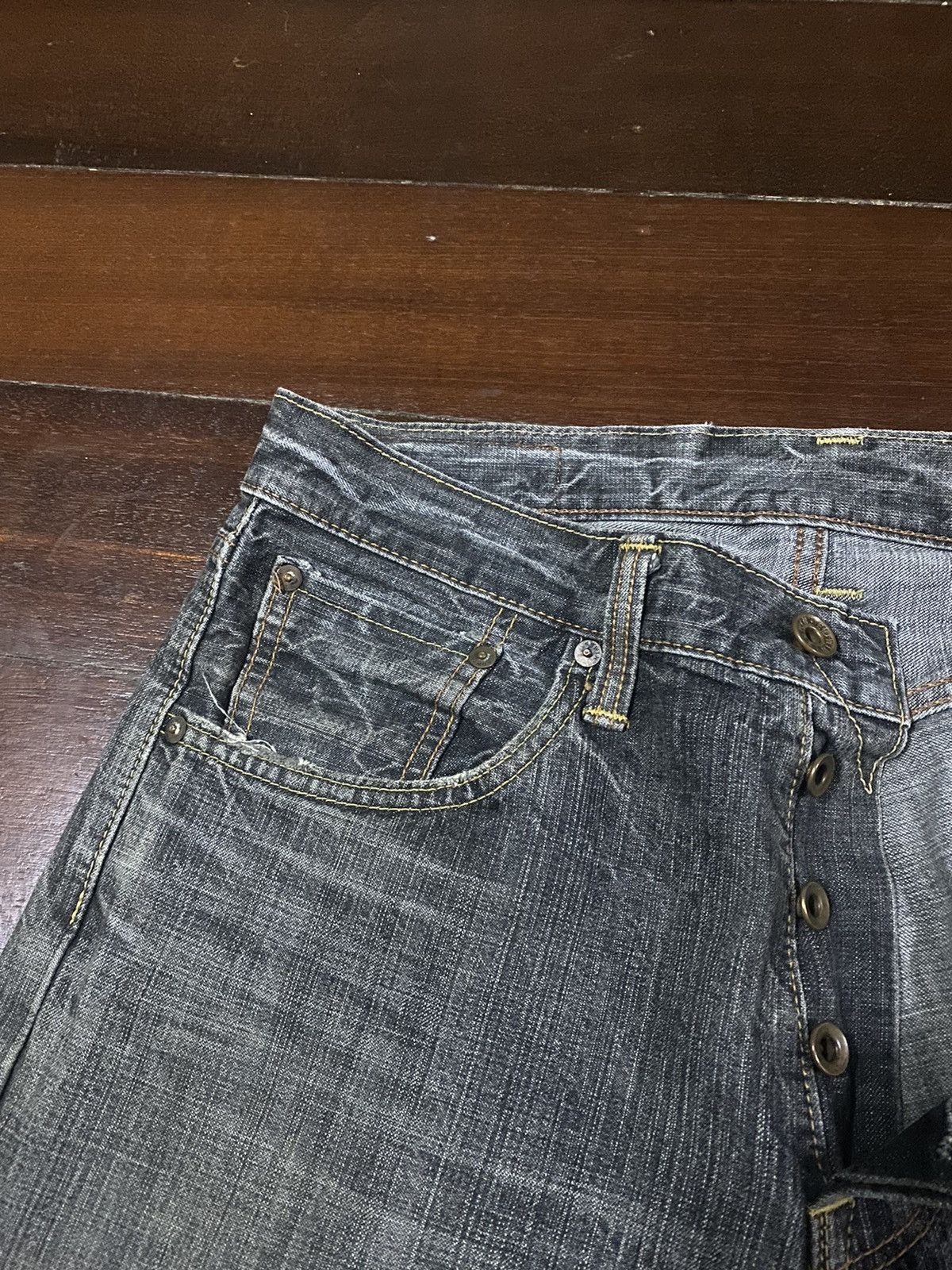 Edwin Vintage Edwin 505 BXX Selvedge FLARE JEANS THUNDER Size US 33 - 11 Thumbnail
