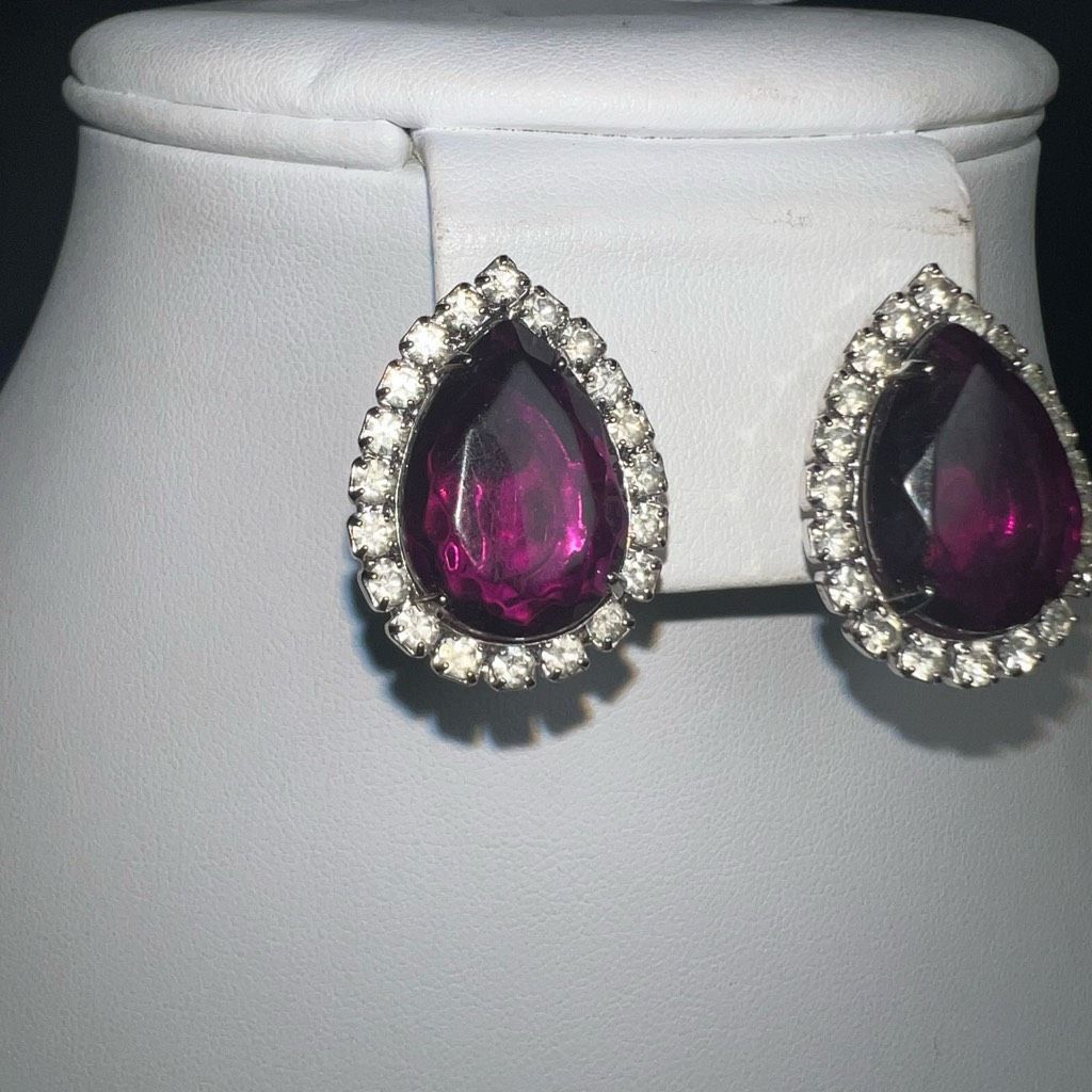 Vintage Vintage Purple Teardrop Halo Clip Earrings Size ONE SIZE - 3 Thumbnail