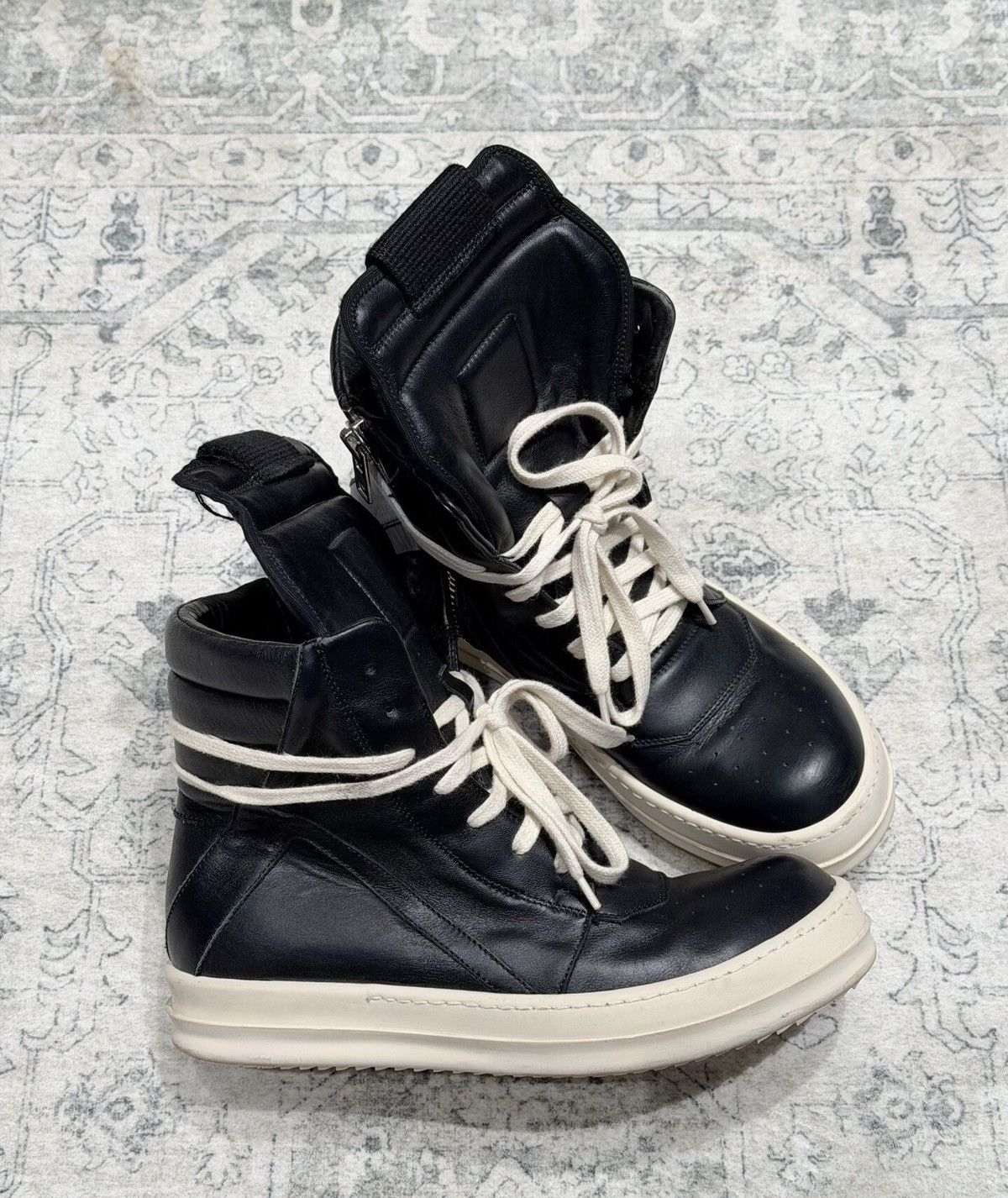 Rick Owens Rick Owens Geobasket black and white high-top glossy cowhide Size US 6.5 / IT 36.5 - 3 Thumbnail