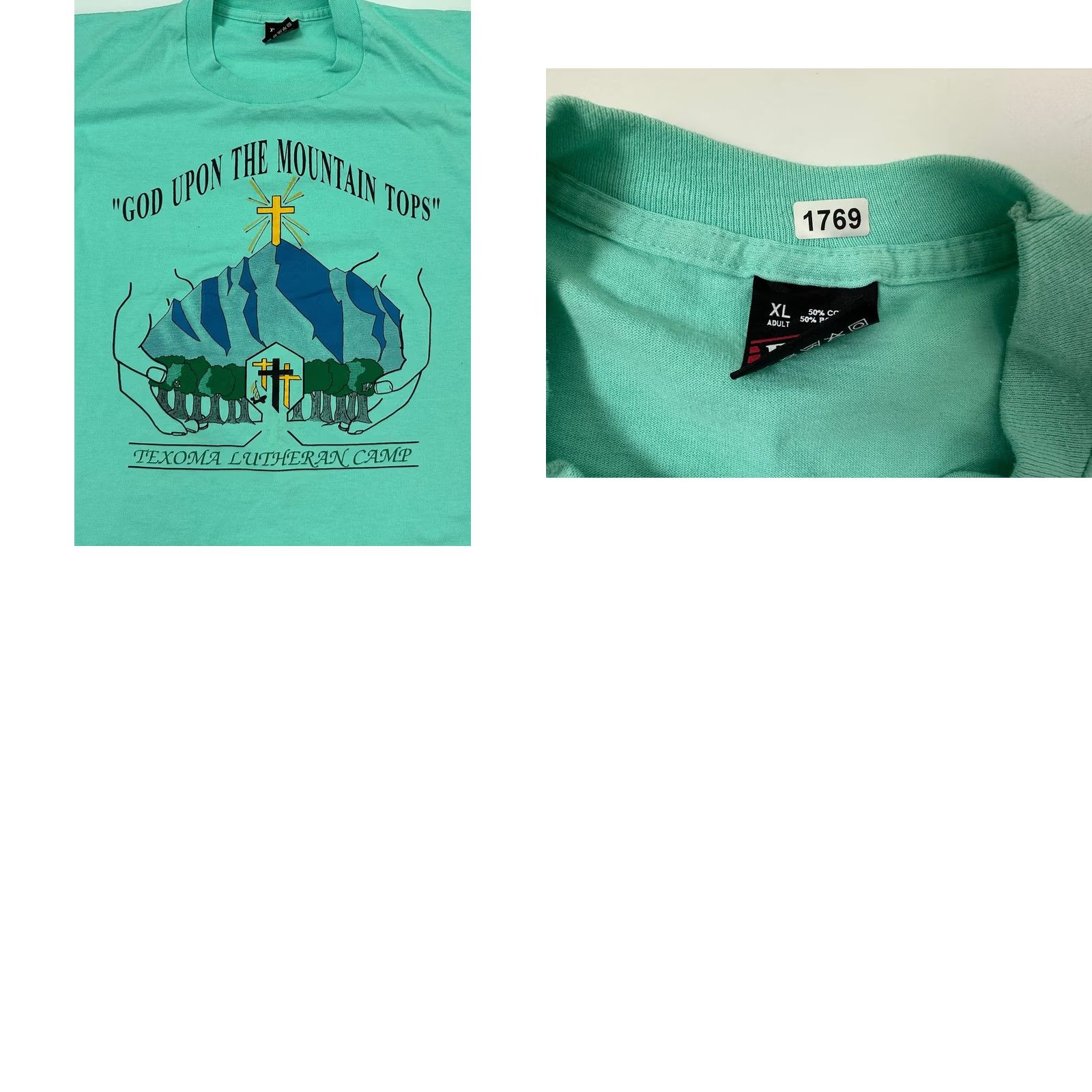 Fruit Of The Loom VINTAGE 90s Lutheran Christian Shirt XL God Upon Mountain Tops Nature USA Size US XL / EU 56 / 4 - 9 Thumbnail