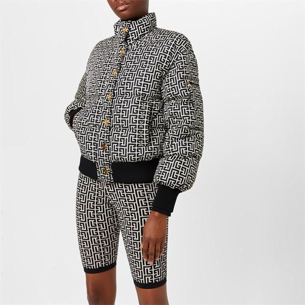 Balmain o1g2r1mq0924 Monogram Padded Jacket in Ivoire & Noir Size S / US 4 / IT 40 - 6 Thumbnail