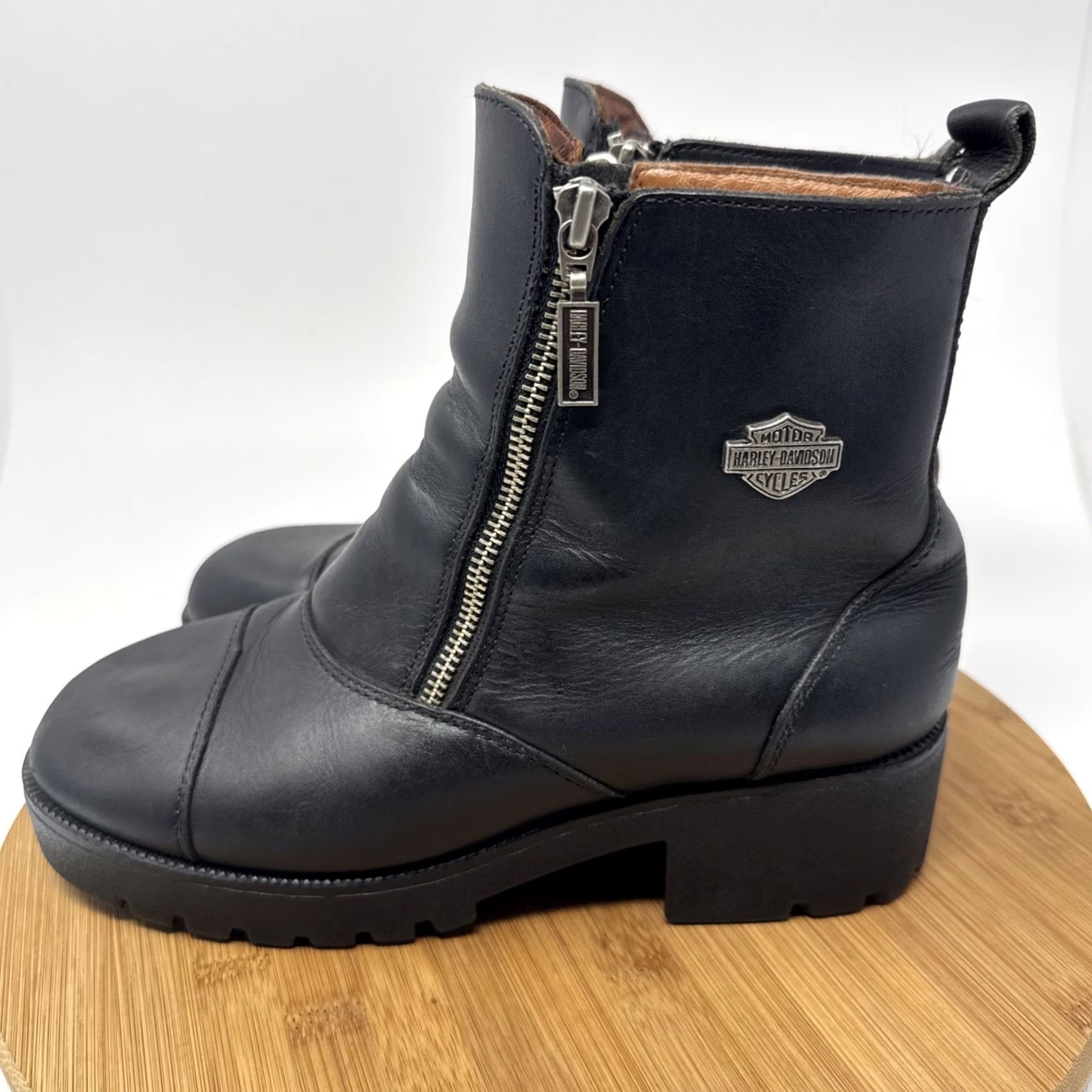 Harley Davidson Harley-Davidson Boots Womens Black Leather Side Zip Biker Ankle 9 Size US 9 / IT 39 - 3 Thumbnail