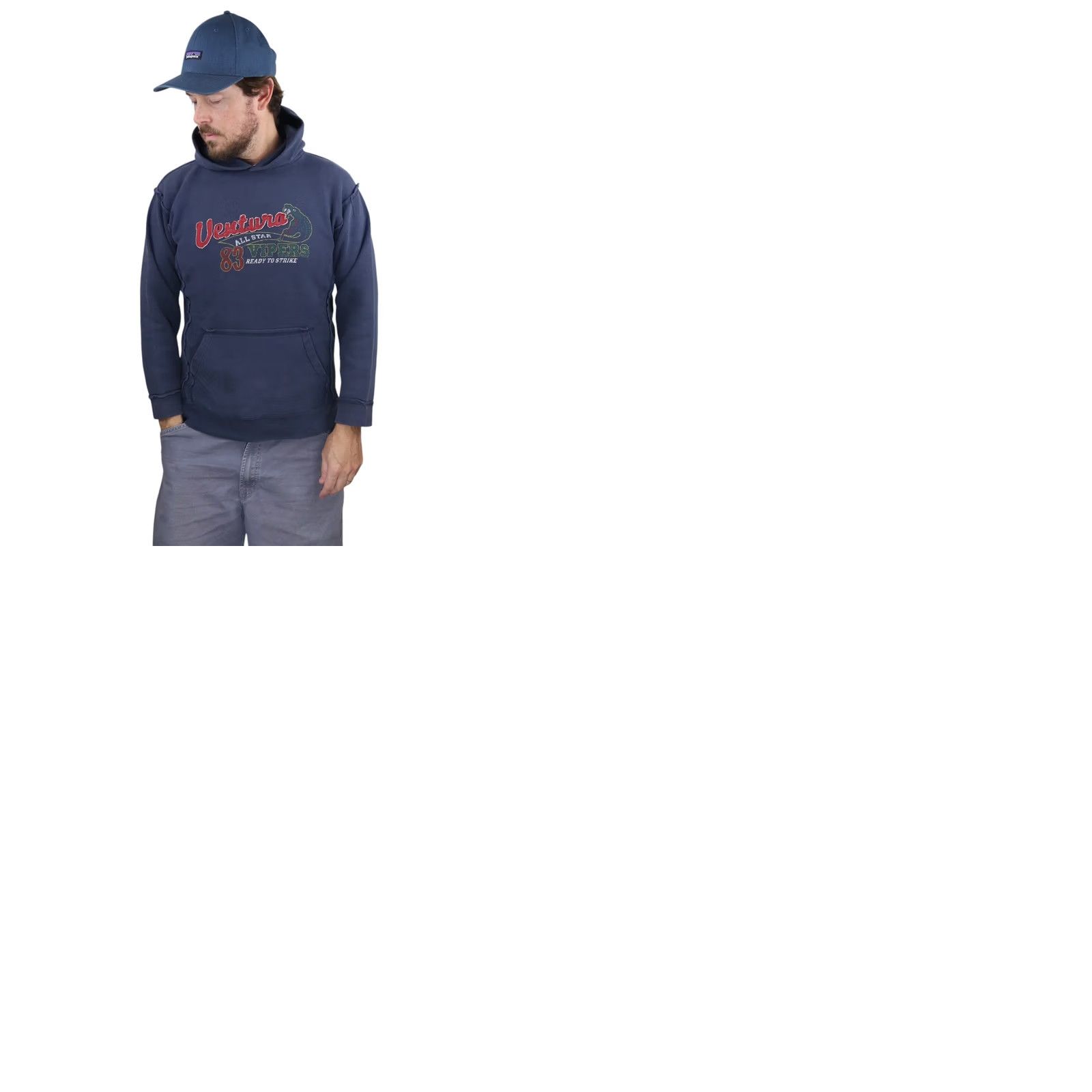 Point Zero VINTAGE Ventura Vipers Hoodie Mens L Blue All Star Graphic Raw Edge Sweatshirt Size US L / EU 52-54 / 3 - 9 Thumbnail