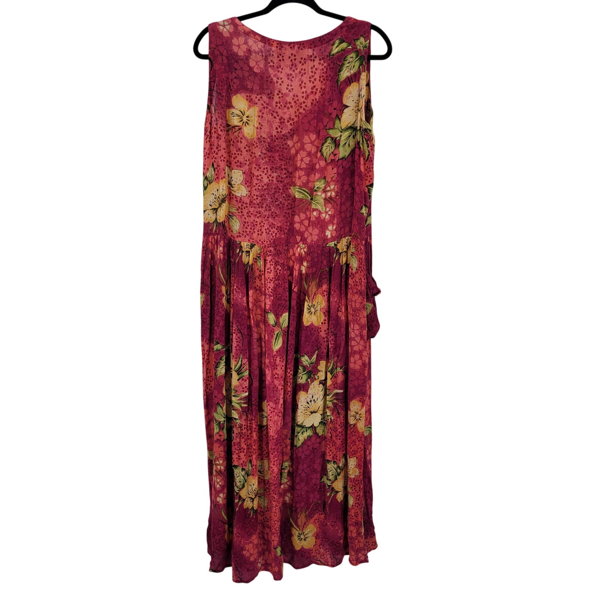 Vintage Vtg BILA Womens Pink Floral Crinkle Drop Waist Maxi Dress Sz Size L / US 10 / IT 46 - 7 Thumbnail