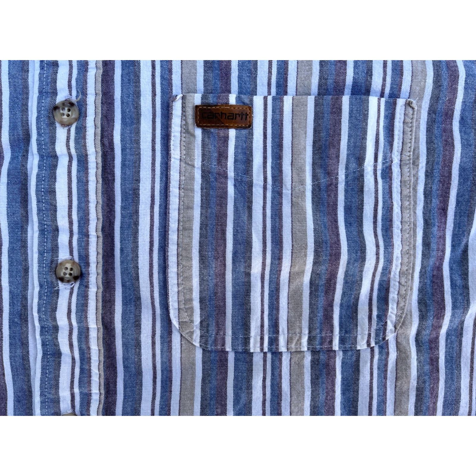 Carhartt VINTAGE Carhartt Short Sleeve Button-Down Shirt Striped XL Mens Blue Logo Pocket Casual Workwear Shirt Size US XL / EU 56 / 4 - 5 Thumbnail