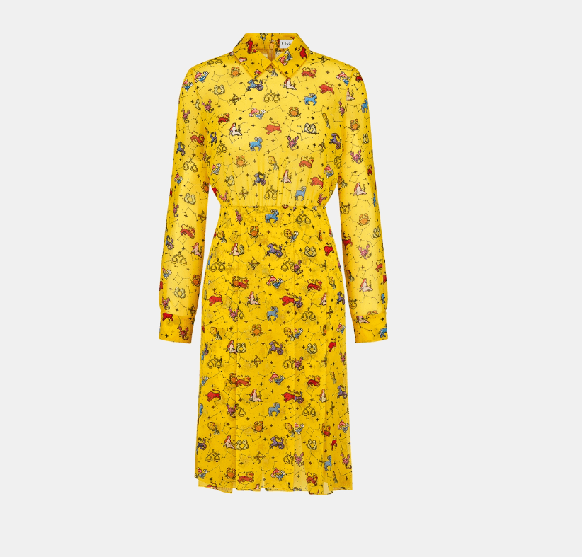 o1w1db10224 Mid-Length Shirt Dress in Yellow & Multicolor