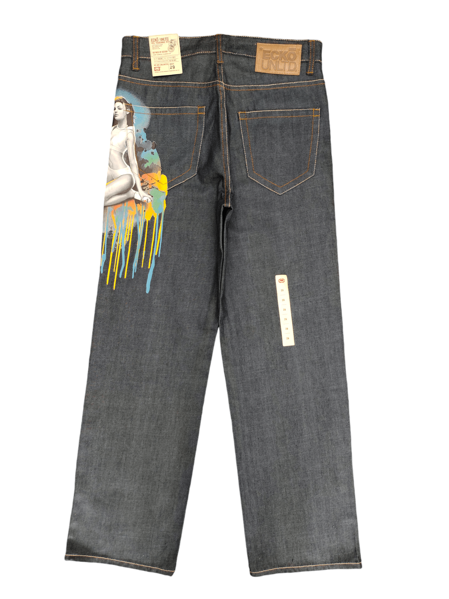 Ecko Unltd. Vintage Y2k Ecko Naked Girl Graffiti Print Baggy Denim Jeans Size US 30 / EU 46 - 12 Thumbnail