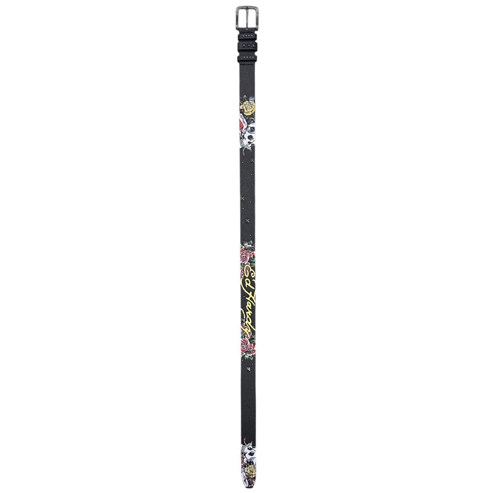 Ed Hardy Ed Hardy Skulls and Roses Printed Black Belt Rivet Studs Size 42 - 3 Thumbnail