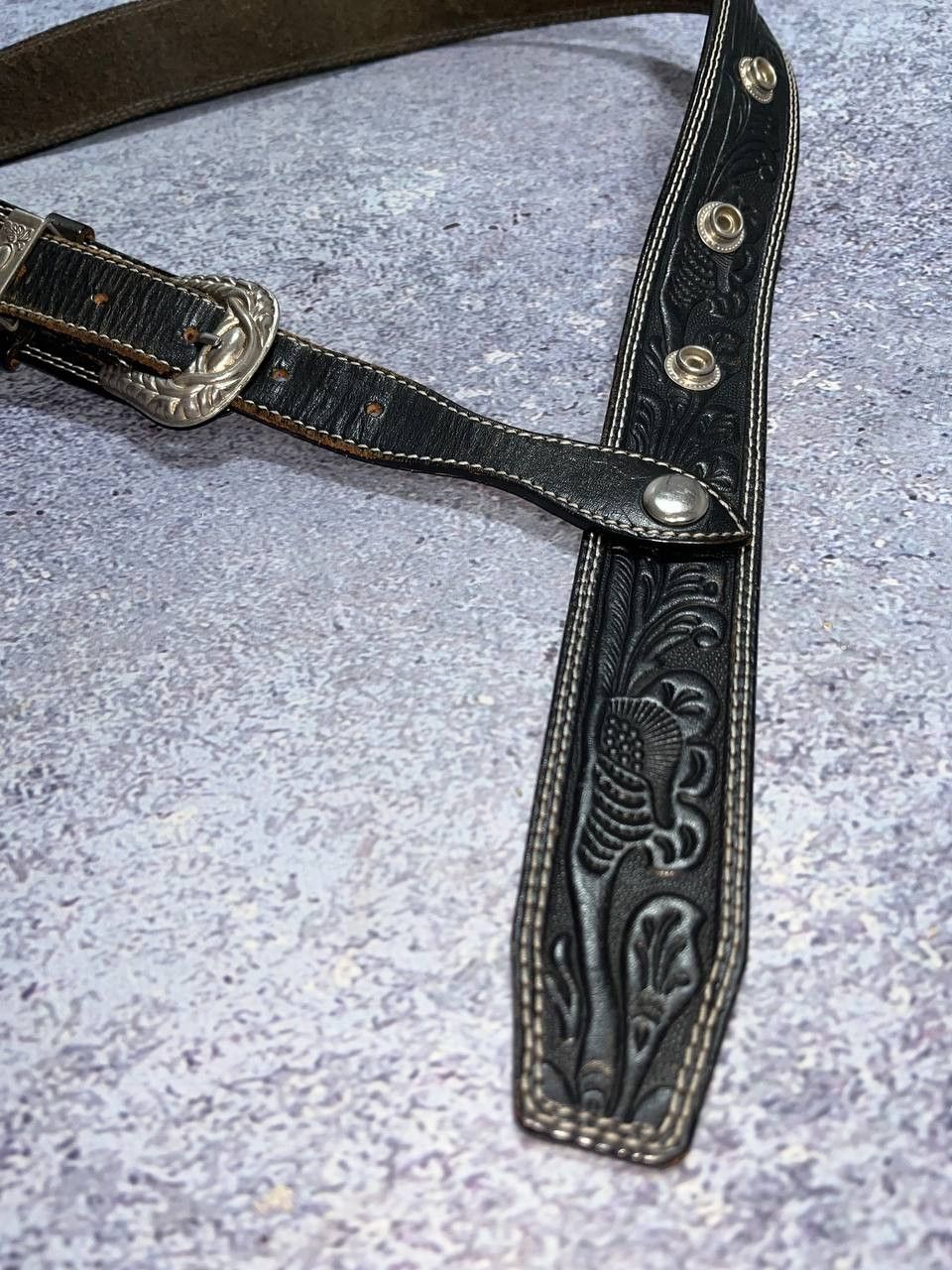 Vintage Vintage Western Barocco Cowboy Cowgirl buckle Leather belt Size ONE SIZE - 11 Thumbnail