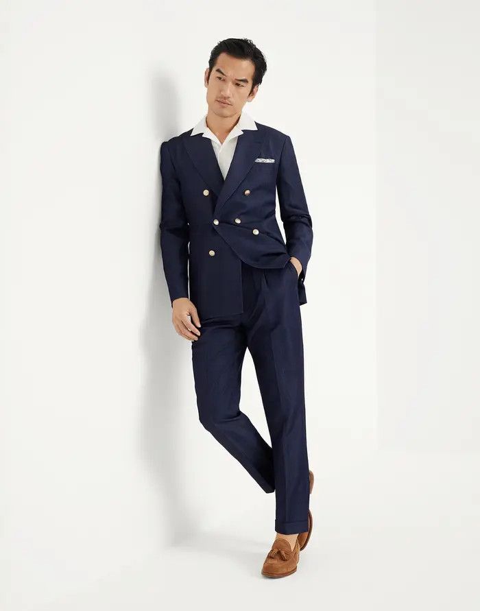 Brunello Cucinelli o1w1db10725 Woven Jacket Wool in Dark Blue Size US S / EU 44-46 / 1 - 1 Thumbnail
