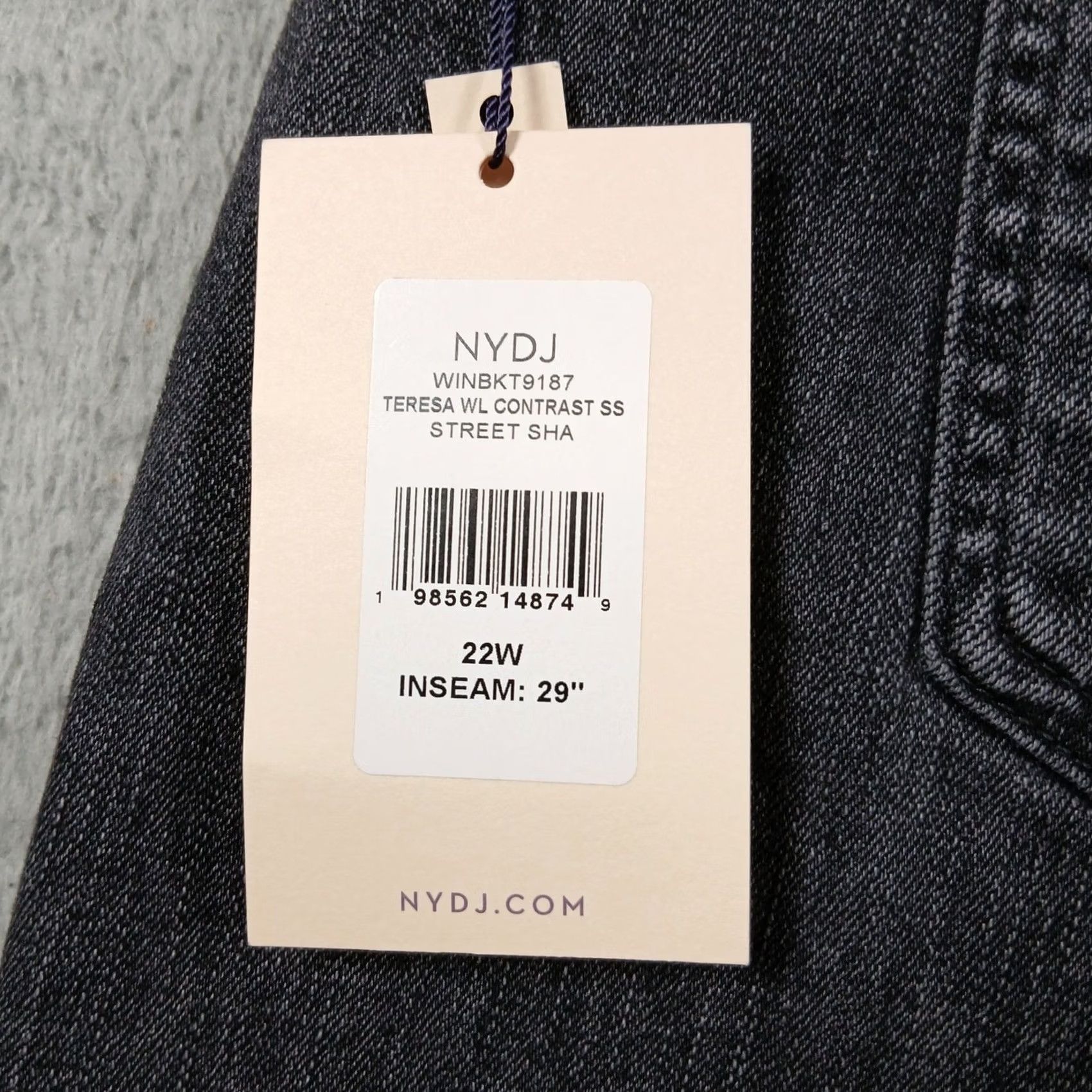 NYDJ VINTAGE? No. NYDJ Teresa Wide Leg Contrast Side Stripe Jeans Womens 22W Grey Raw Hem NWT Size 40" / US 18 - 3 Thumbnail