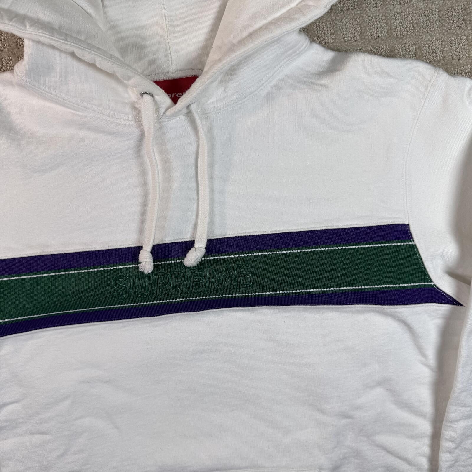 Supreme Supreme Striped Logo Pullover Hoodie White Large Size US L / EU 52-54 / 3 - 2 Thumbnail